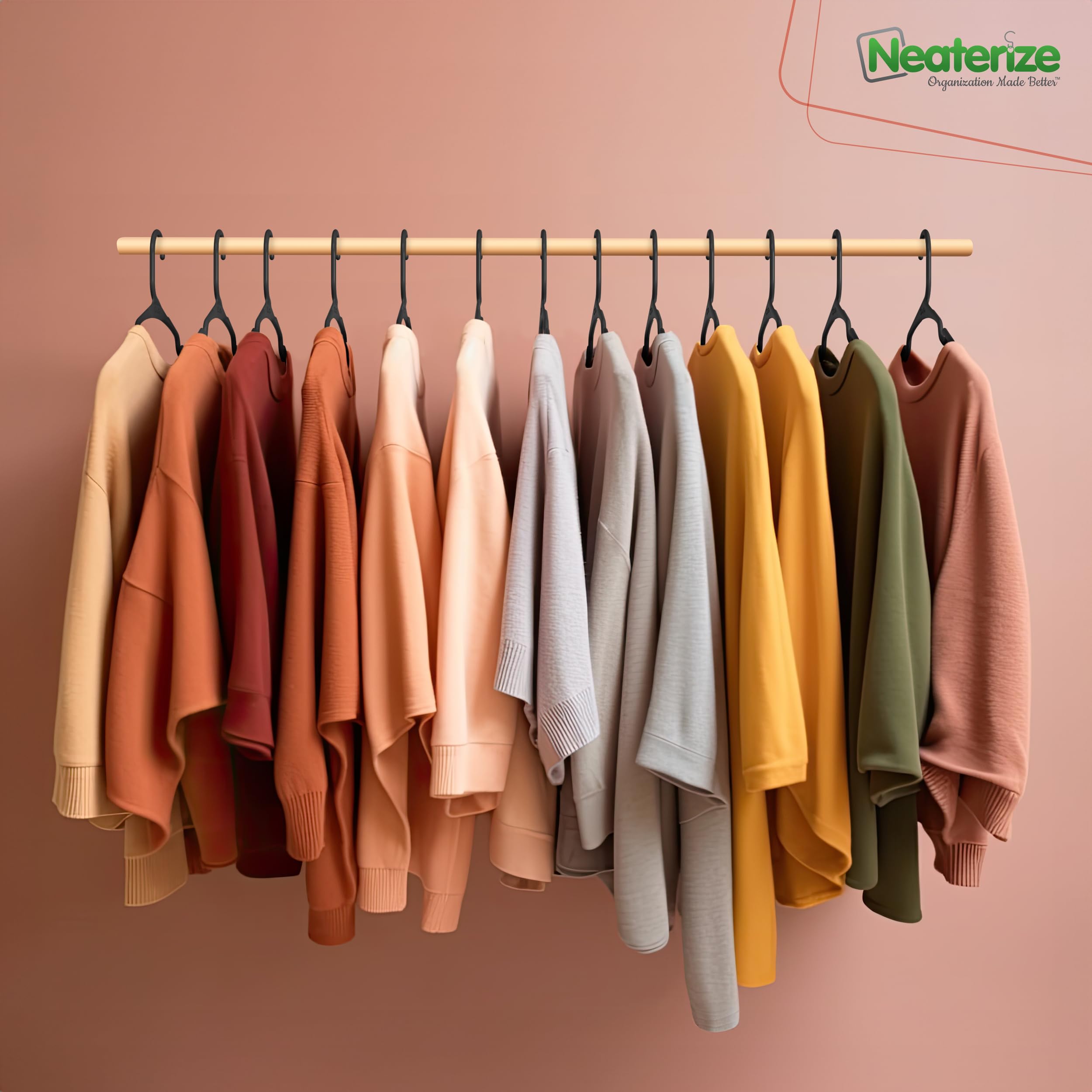 NEATERIZE 100-Pack Plastic Clothes Hangers for Adults - Space Saving Coat Hangers for Closet Organization, Durable Plastic Garment Hangers (Black) - Perfect for Home, Office, and Retail Store Use