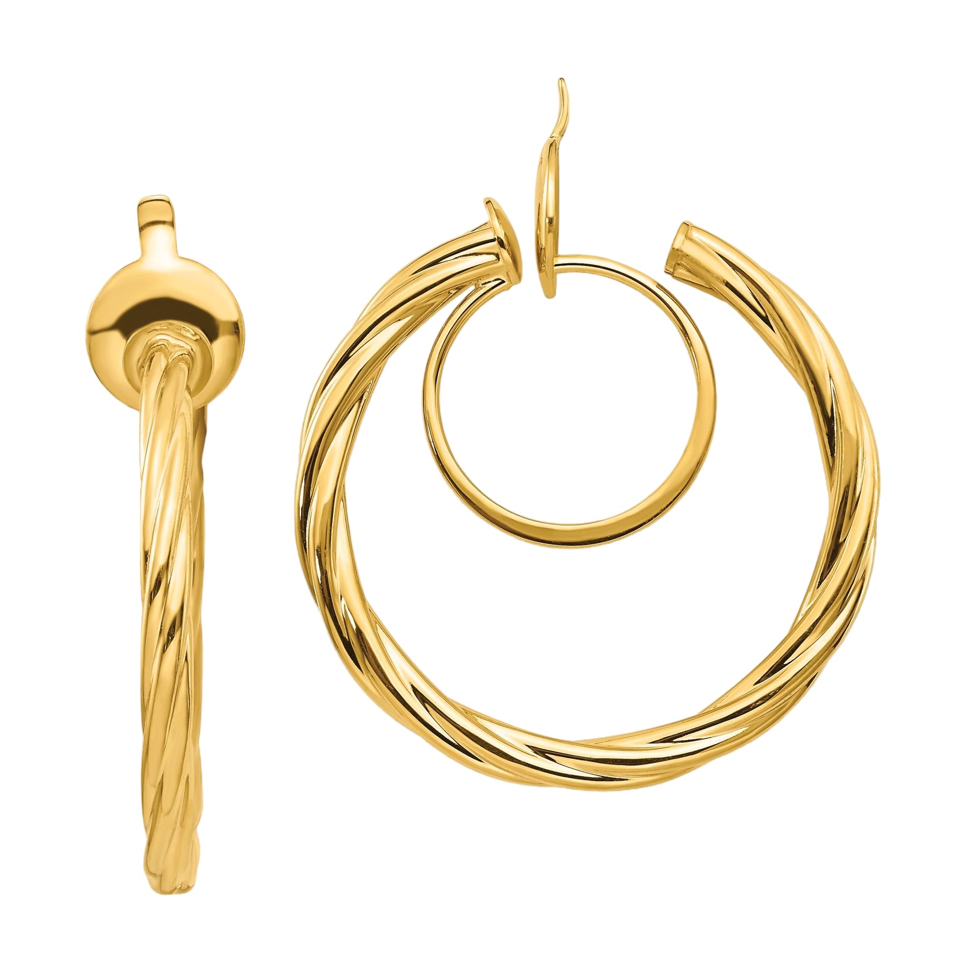 14K Solid Yellow Gold Twisted Clip-On Hoop Earrings for Women - Non-Pierced Small Hoops - Perfect for Parties, Weddings & Everyday Wear