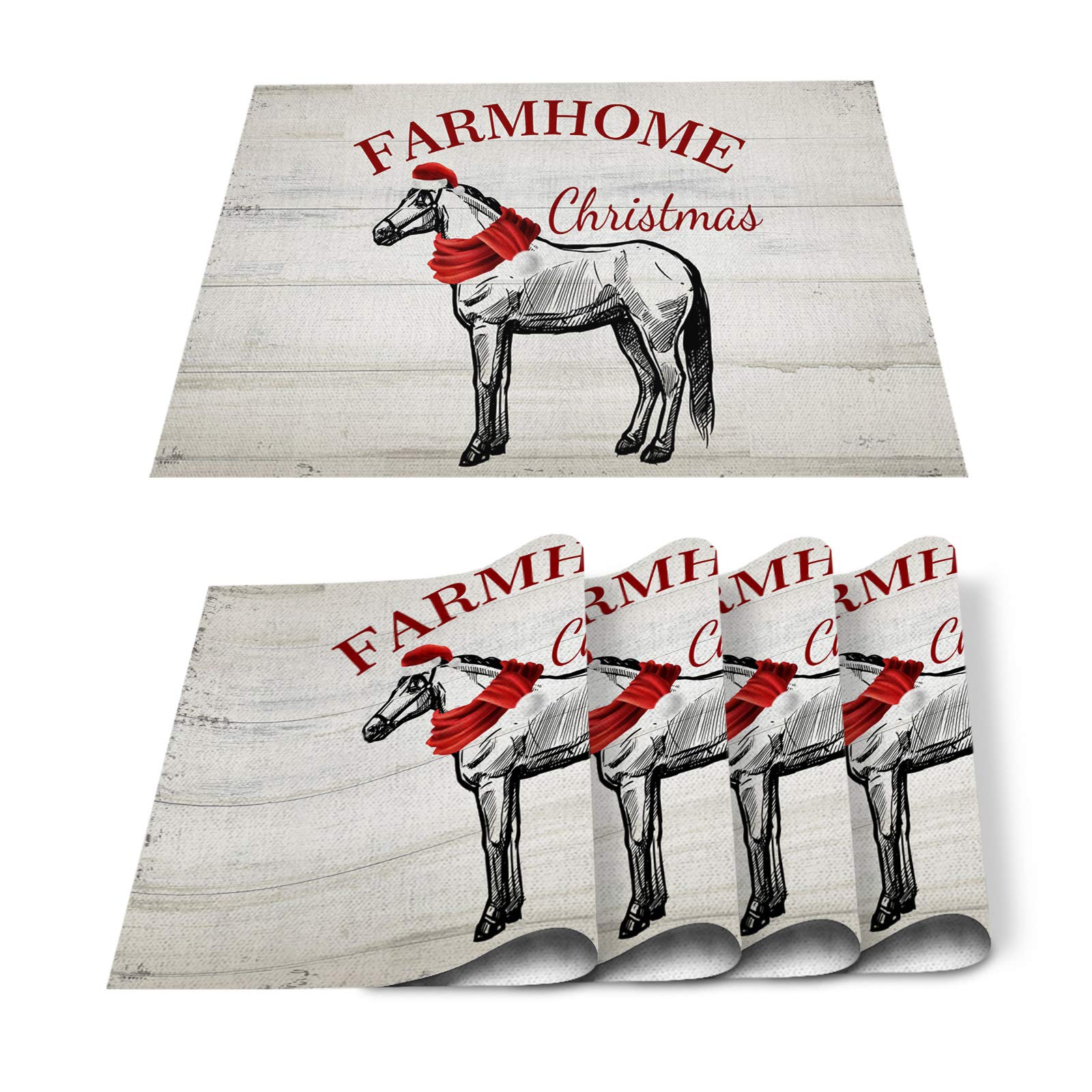 6-Piece Farm Animal Placemats Set - Heat, Stain & Slip Resistant Kitchen Table Mats - Washable & Durable for Dining Room, Farmhouse Decor - Perfect for Family Meals, Holiday Gatherings & Farmhouse-Themed Parties