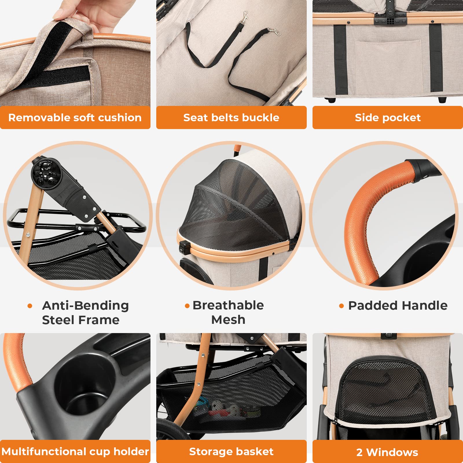 Premium 3-in-1 Large Pet Stroller for Dogs & Cats - Detachable Carrier, Zipperless Dual Entry, Foldable Jogging Travel Stroller with Rubber Tires & 3-Wheel Design - Perfect for Outdoor Walks, Vet Visits & Travel Adventures