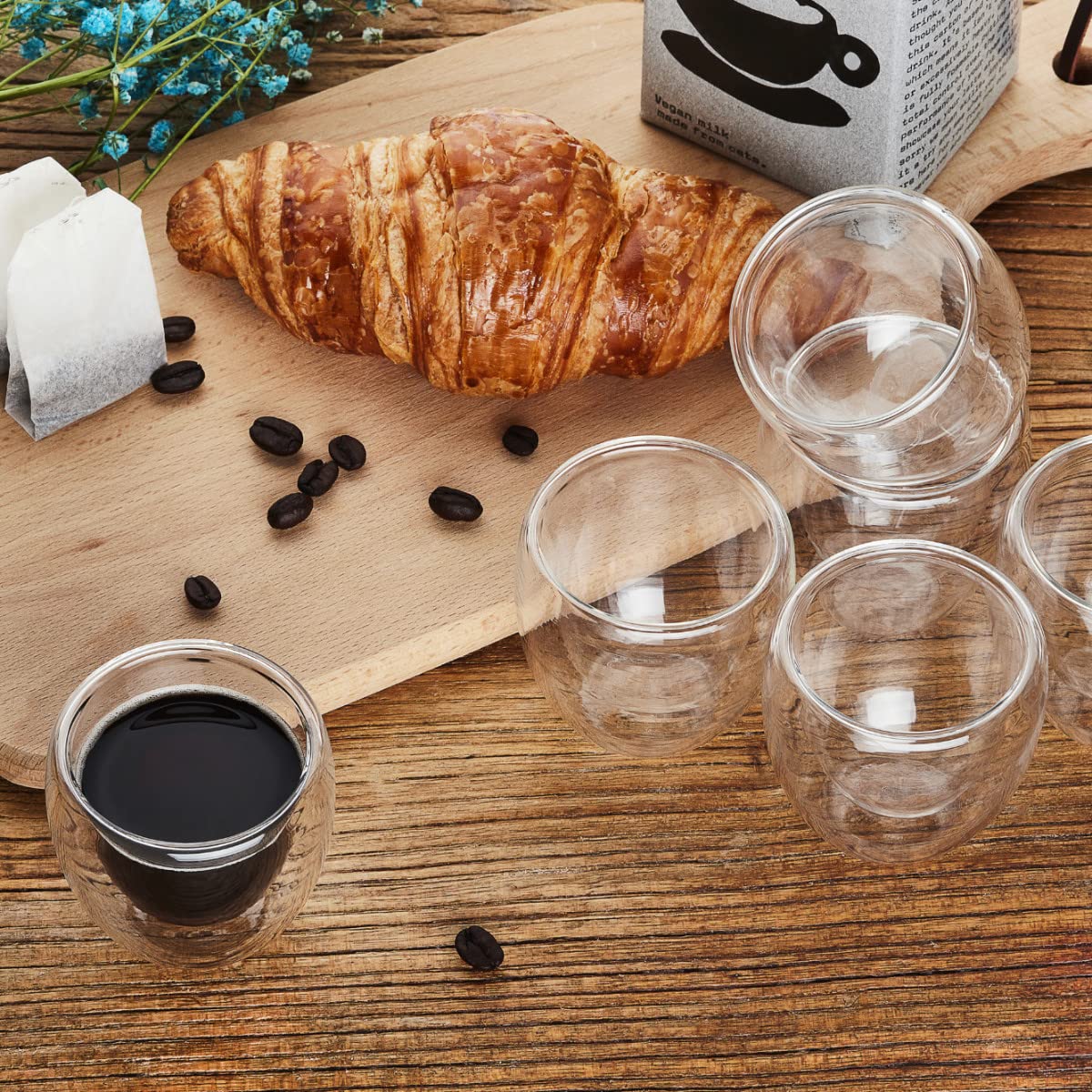Premium Double Walled Espresso Cups Set of 6 - 2.8oz Insulated Borosilicate Glassware for Hot & Cold Drinks - Perfect for Coffee, Tea, Whisky, Vodka & Cocktails - Ideal for Home, Office & Cafe Use