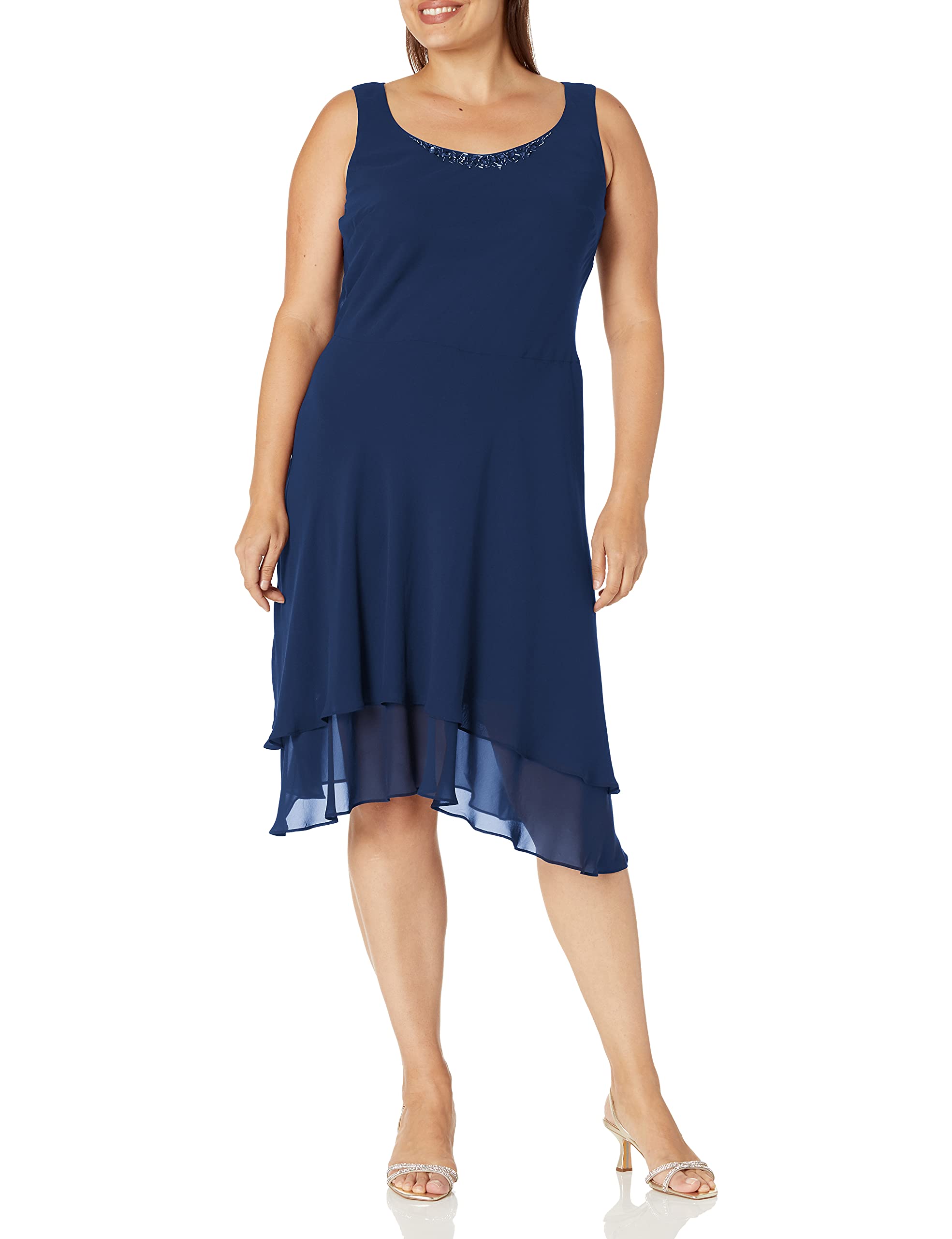 S.L. Fashions Plus Size Women's Embellished Tiered Formal Dress with Jacket - Mother of The Bride Gown & Wedding Guest Dress for Special Occasions, Evening Events & Celebrations