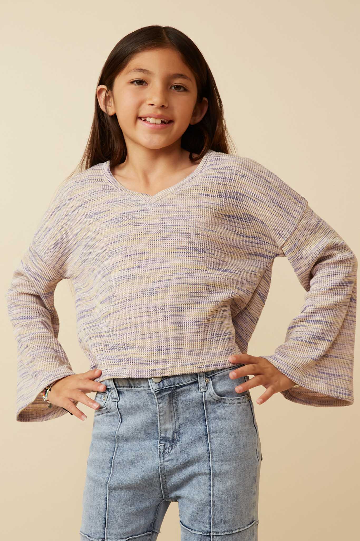 Textured V-Neck Drop Shoulder Marled Knit Top for Women - Casual Chic Sweater for Fall & Winter Layering | Perfect for Office, Date Night & Weekend Outfits