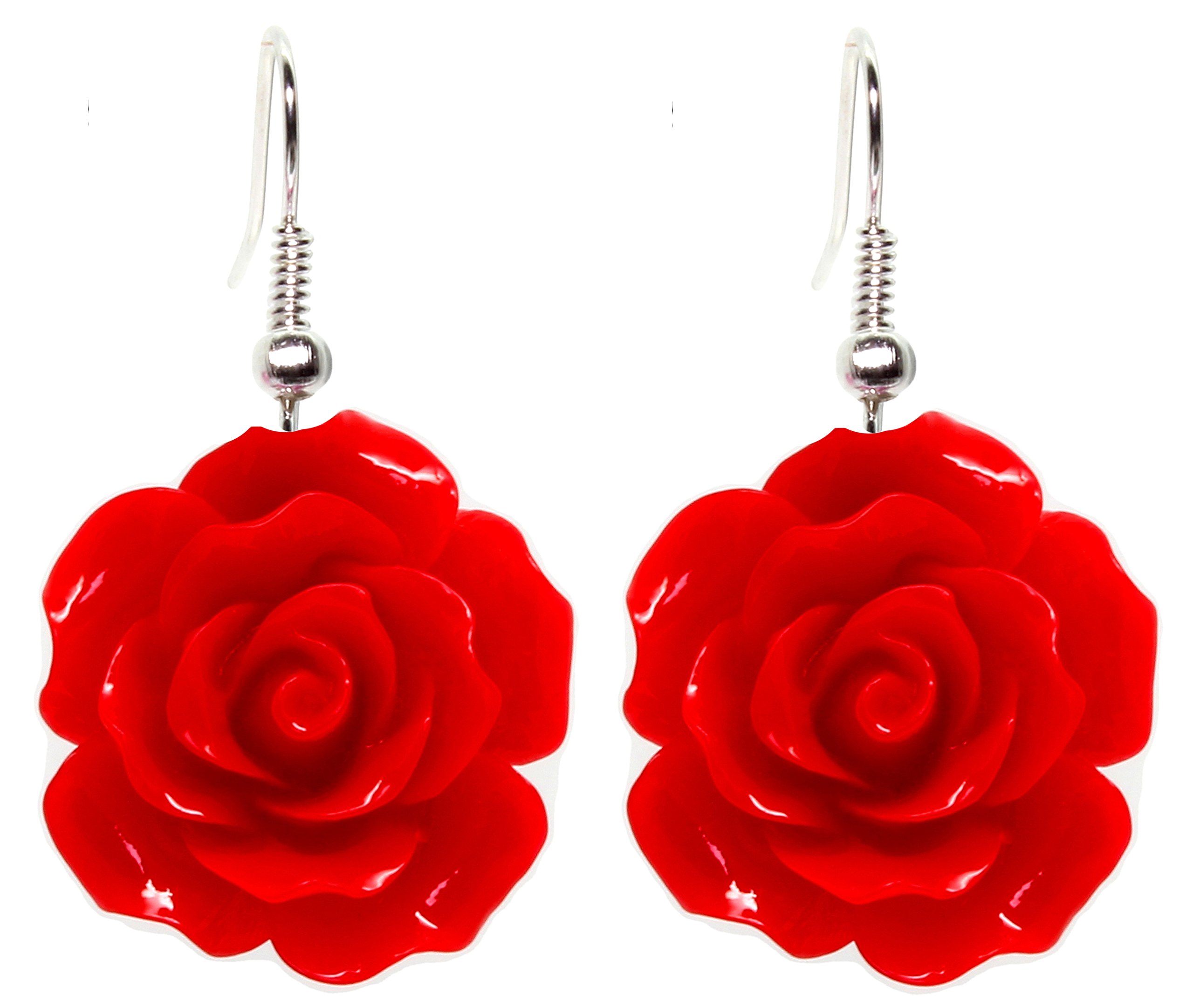 Bluebubble ENGLISH ROSE 22mm Ruby Red Carved Rose Dangle Earrings with Gift Card - Elegant Vintage Jewelry for Women, Perfect for Weddings, Parties & Special Occasions