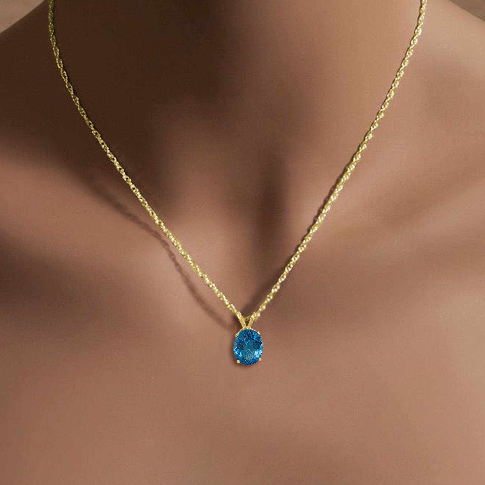 14K Yellow Gold Blue Topaz Solitaire Necklace - Elegant Pendant for Women, Perfect for Weddings, Anniversaries & Special Occasions