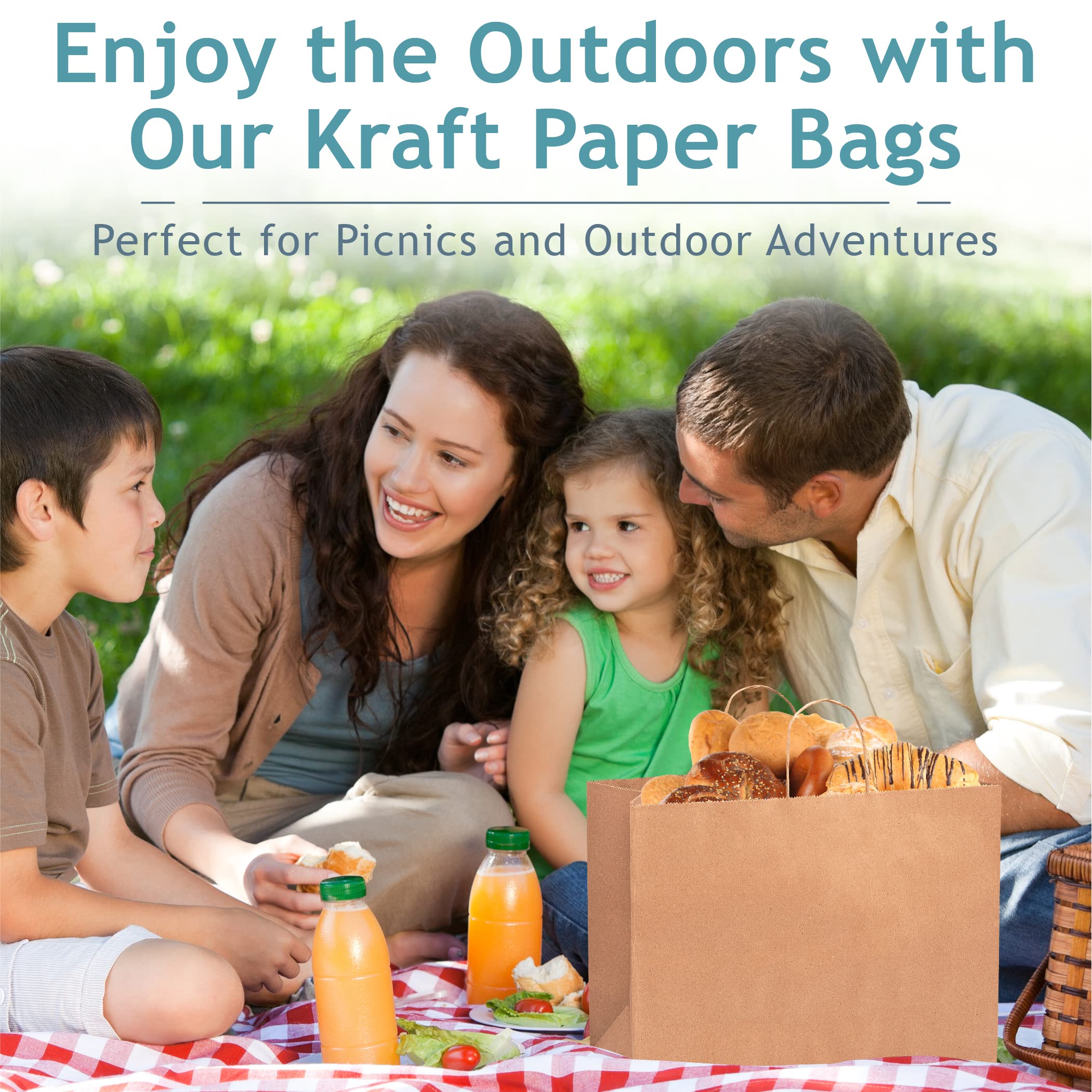 Bilinny 50 Pack Large Brown Paper Bags with Handles - 16x6x12 Inches Eco-Friendly Shopping Bags for Grocery, Retail, Gift Wrapping & Parties