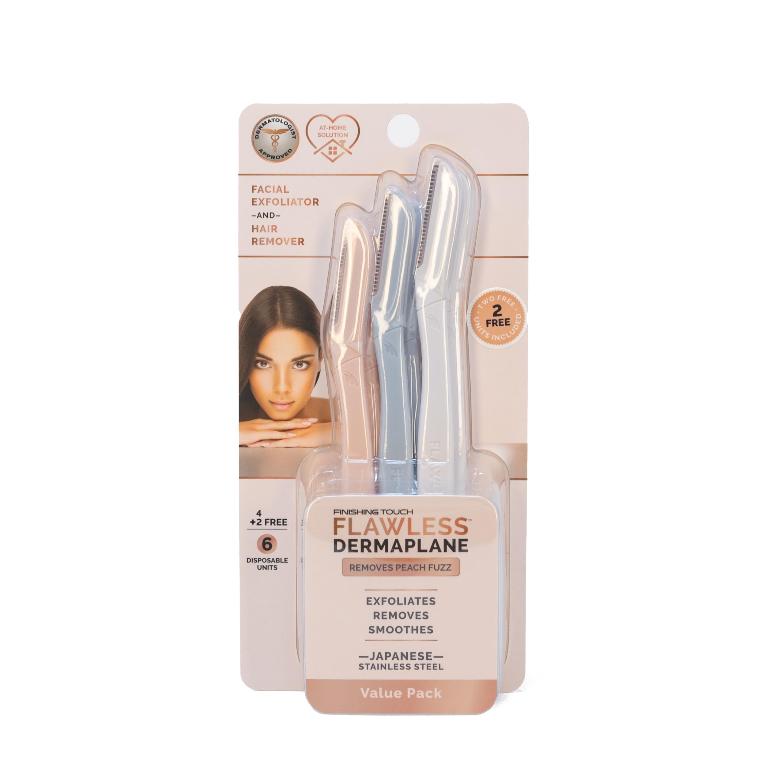 Finishing Touch Flawless Dermaplane Facial Exfoliator & Hair Remover for Women - 6 Pack | Gentle Facial Hair Removal & Skin Exfoliation Tool for Smooth Skin | Perfect for Daily Skincare Routine & Travel