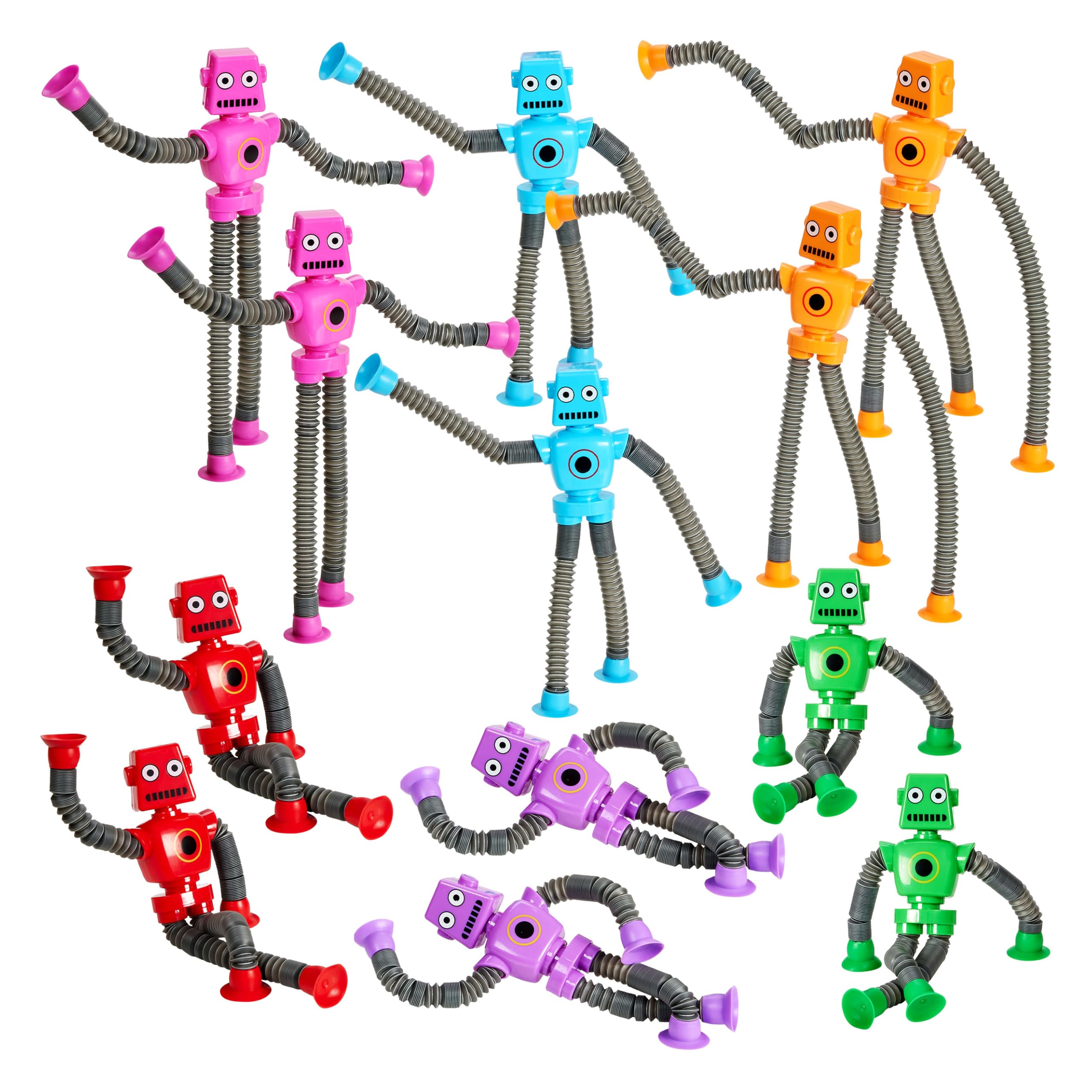 6-Pack Telescopic Suction Cup Robot Toys - Shape Changing Educational Fidget Sensory Toys for ADHD Autism Stress Relief & Creative Learning | Fun Party Favors for Kids Birthday Gifts & Classroom Rewards