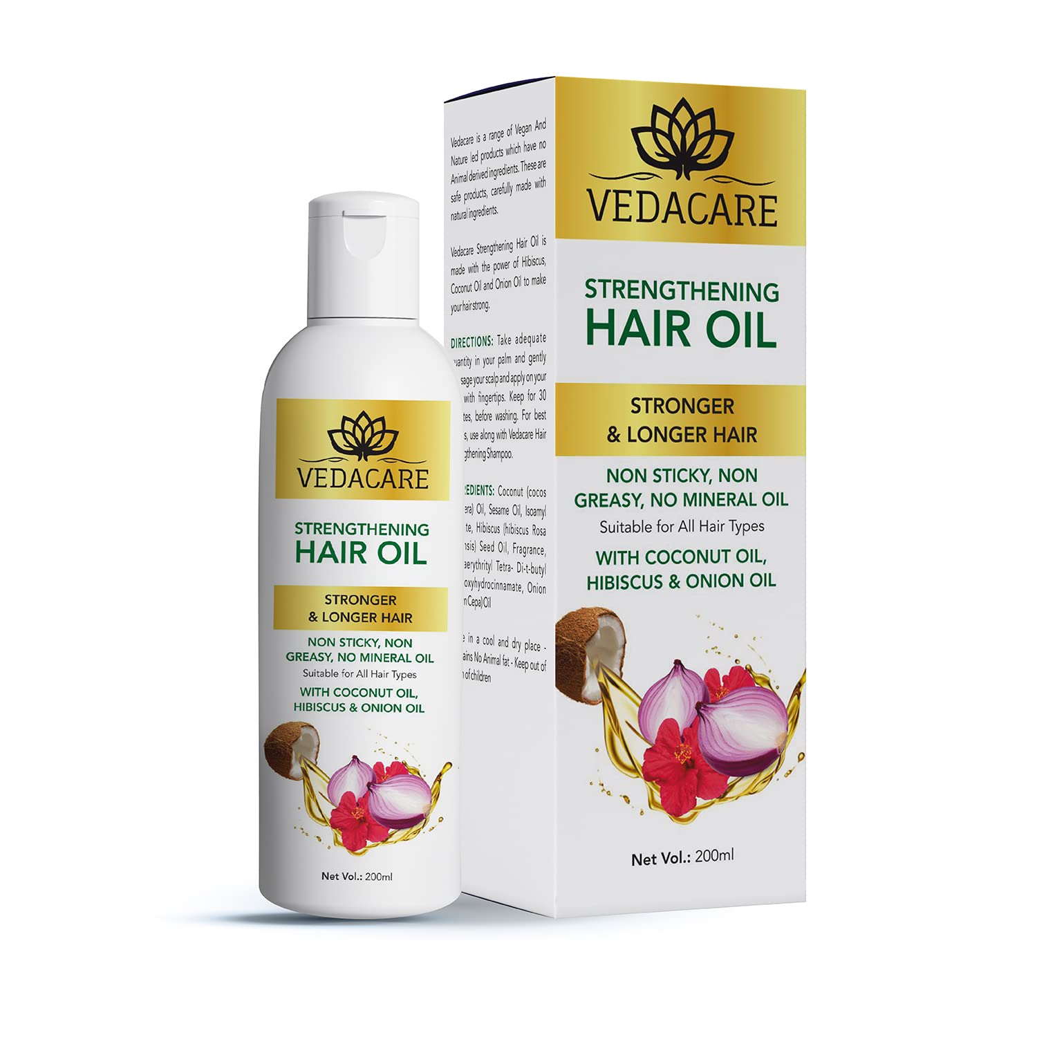 Vedacare Strengthening Hair Oil for Hair Fall Control - Natural Onion, Hibiscus & Coconut Oil Blend - Anti Hair Loss Treatment, No LLP, No Preservatives | Promotes Hair Growth & Reduces Hair Fall | Perfect for Daily Scalp Massage & Damaged Hair Repair