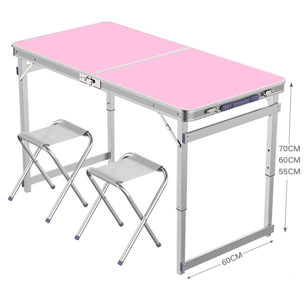 YPOD Pink Folding Camping Table with 4 Stools - Lightweight Portable Outdoor Picnic Table Set for Camping, Hiking, Beach & Backyard BBQs (Table + 2 Stools) - Perfect for Family Gatherings, Tailgating & Outdoor Adventures