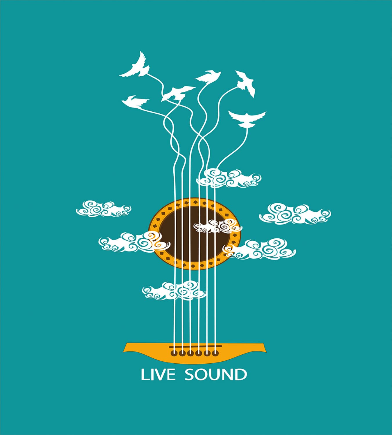 Ambesonne Guitar Duvet Cover Set - Abstract Music Theme with Birds on Strings & Clouds Design - Twin Size 2-Piece Bedding Set (2 Duvet Covers + 2 Pillowcases) in Turquoise Marigold White - Perfect for Teen Bedrooms, Music Lovers & Bohemian Decor
