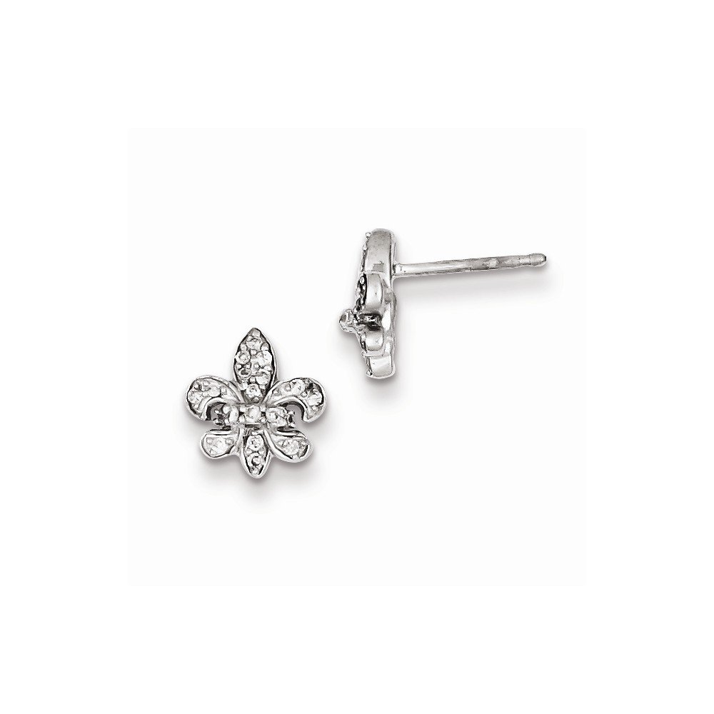 Sterling Silver Rhodium Plated 0.16ct Diamond Fleur de Lis Post Earrings for Women - Elegant French Inspired Stud Earrings for Daily Wear, Gift Giving & Special Occasions