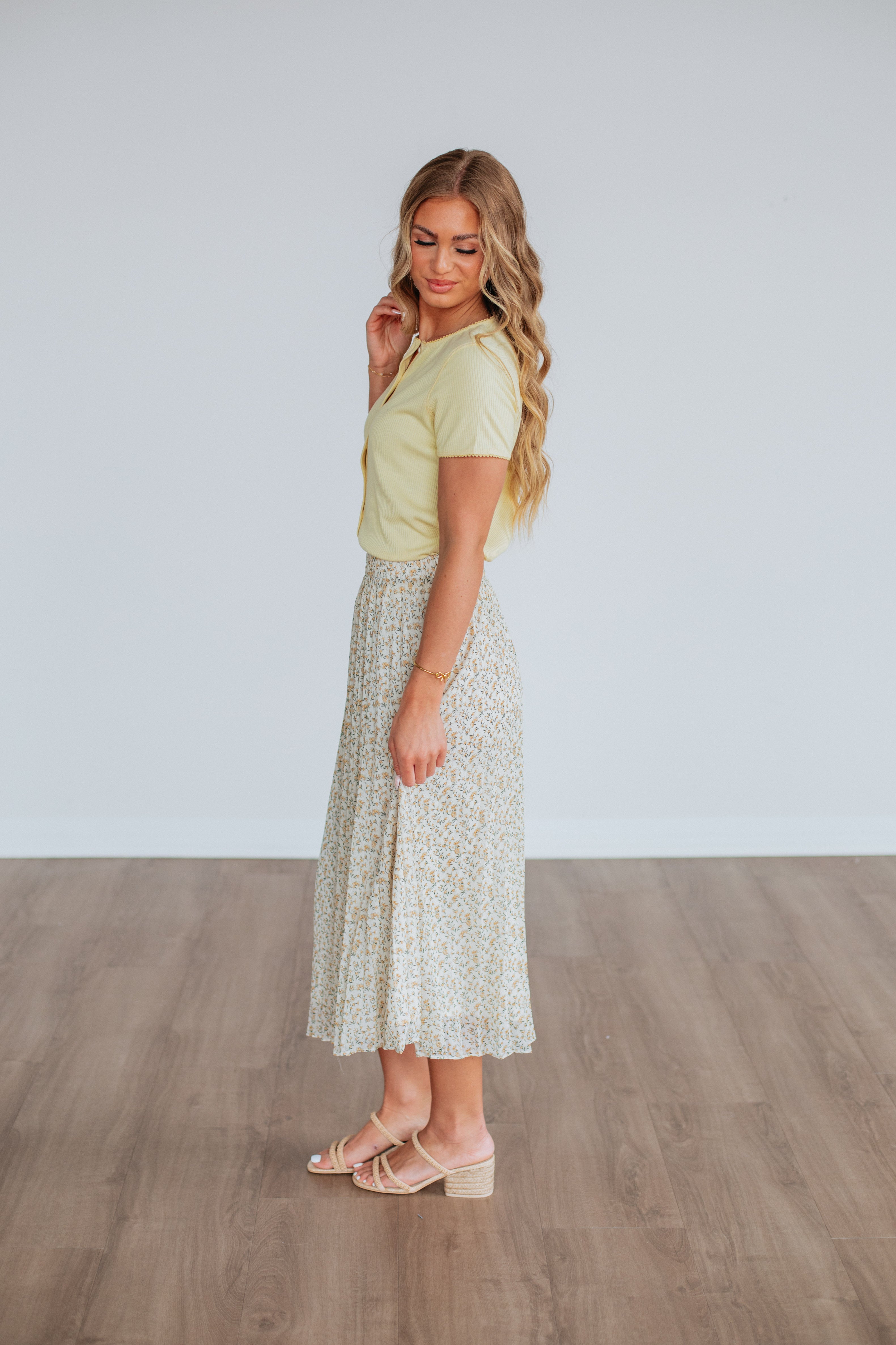 Ashie Pleated Floral Skirt for Women - Cream Mix Flowy Midi Skirt | Summer Casual Dress, Beach Vacation Outfit, Boho Chic Style