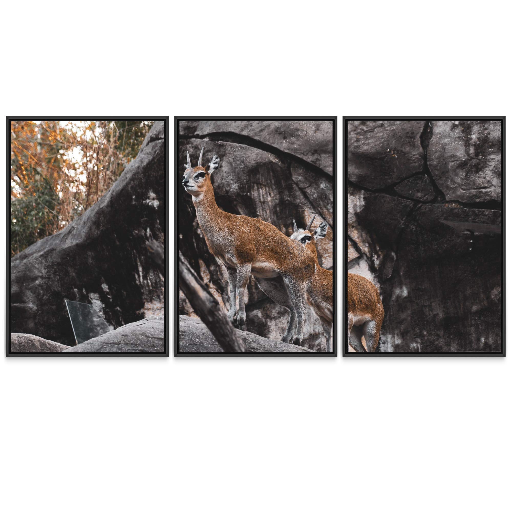 3 Piece Framed Canvas Wall Art - Spiritual Deer Animal Prints for Home Decor, Living Room & Bedroom - 16x24 Inch Trio Panel Set - Perfect for Zen, Boho & Modern Interior Design Styles
