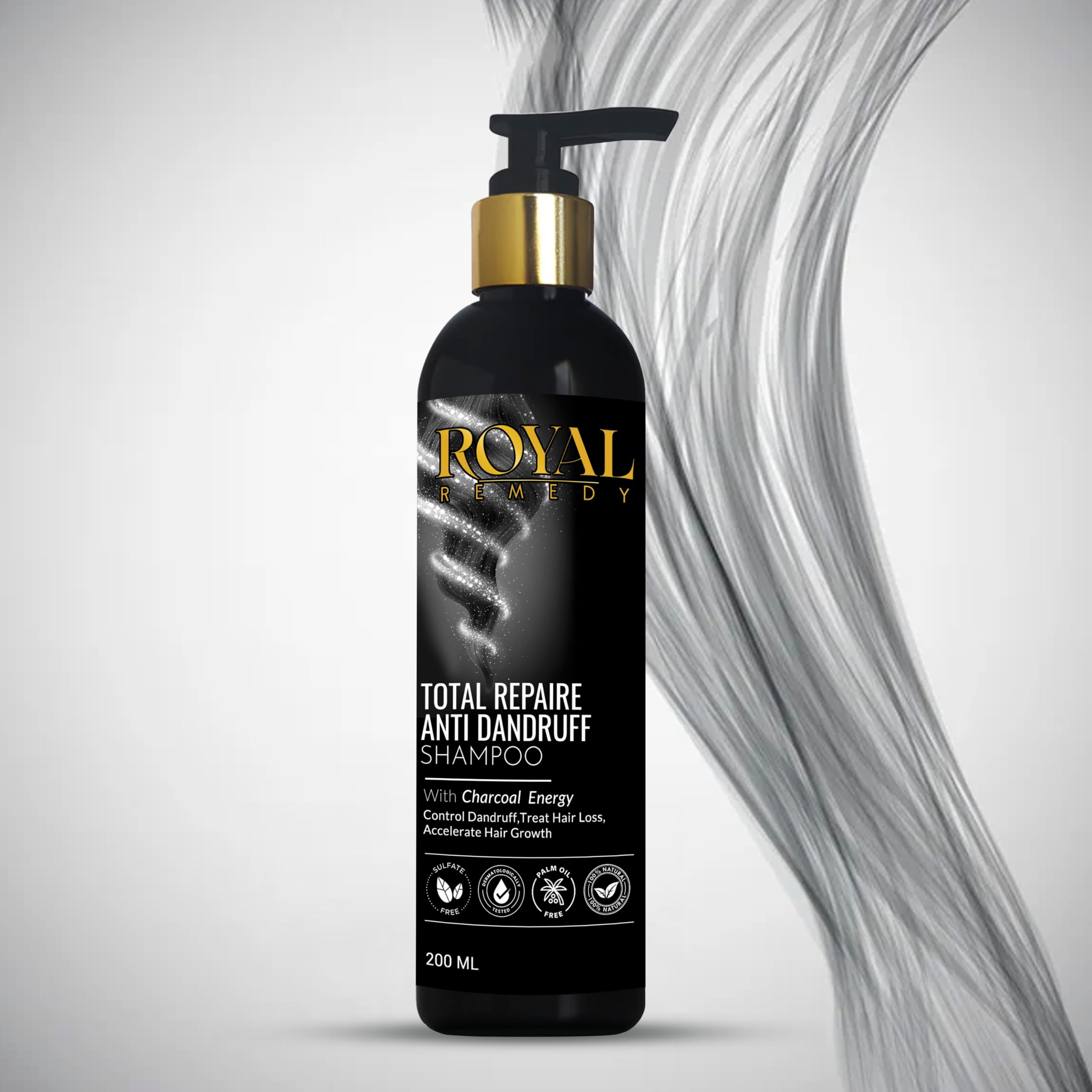 Royal Remedy Total Repair Anti-Dandruff Shampoo with Multivitamins - Controls Dandruff, Reduces Hair Loss & Promotes Hair Growth | Plant Keratin Formula for Men & Women (200ml) - Ideal for Daily Scalp Care & Thicker, Healthier Hair
