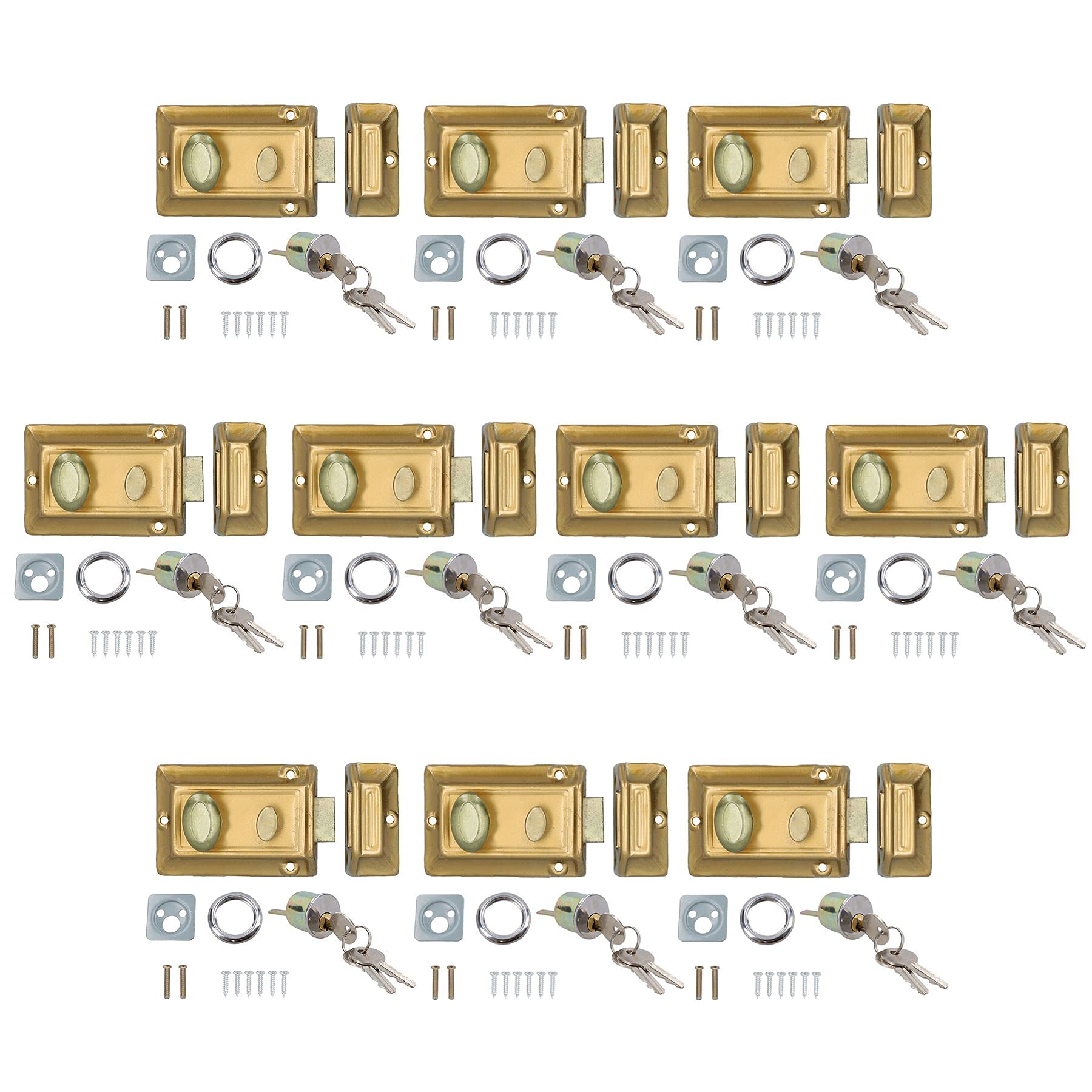 High Security Brass Front Door Lock with Night Latch & Yale Cylinder - 10 Pack for Home, Office & Commercial Use