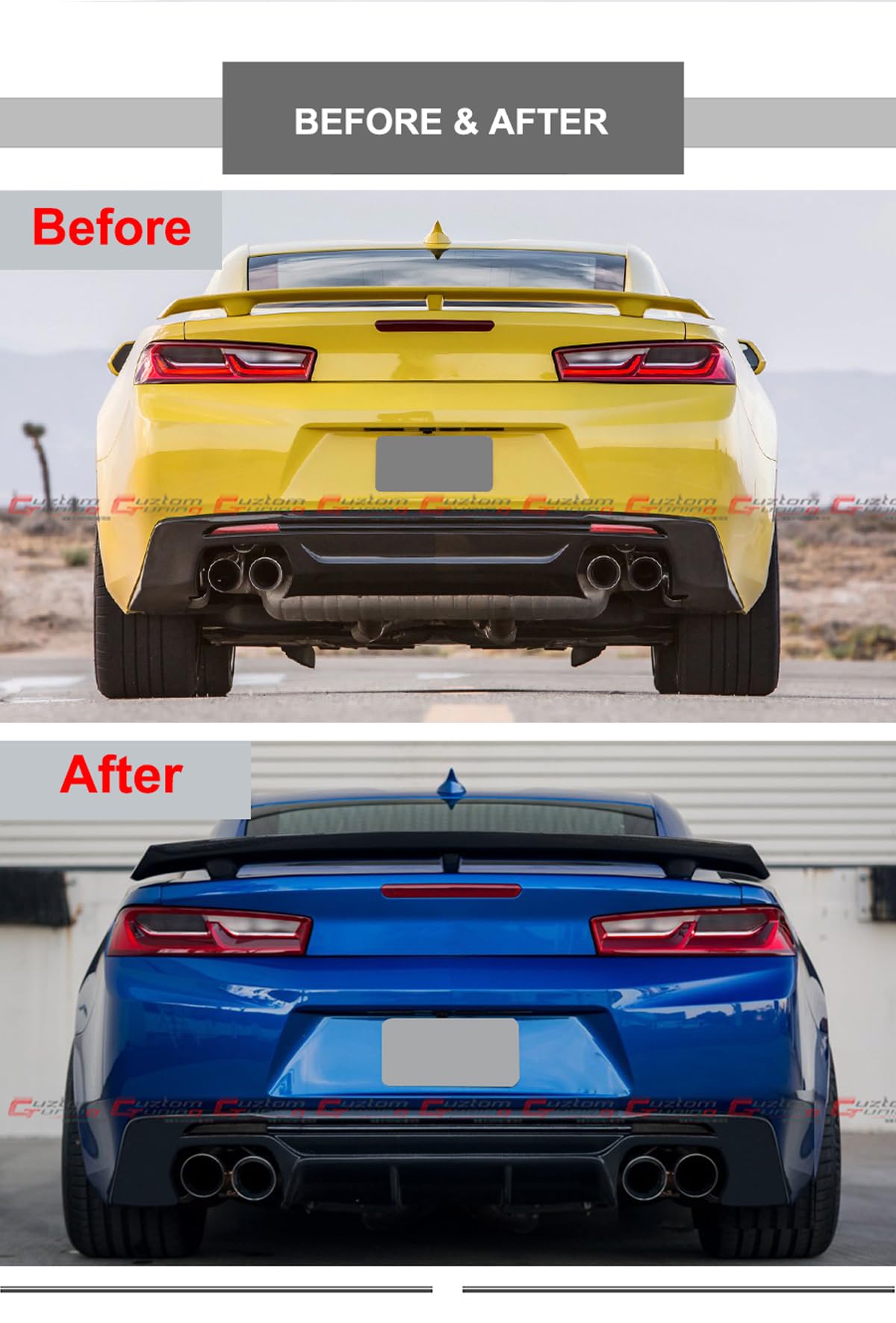 AMPP Style Matt Black Shark Fin Rear Bumper Diffuser with Smoked Tinted Lens Reflector - Compatible with 2016-2024 Chevrolet Camaro LT/SS/RS Models | Upgrade Your Car's Rear Styling for Sporty Look & Enhanced Aerodynamics
