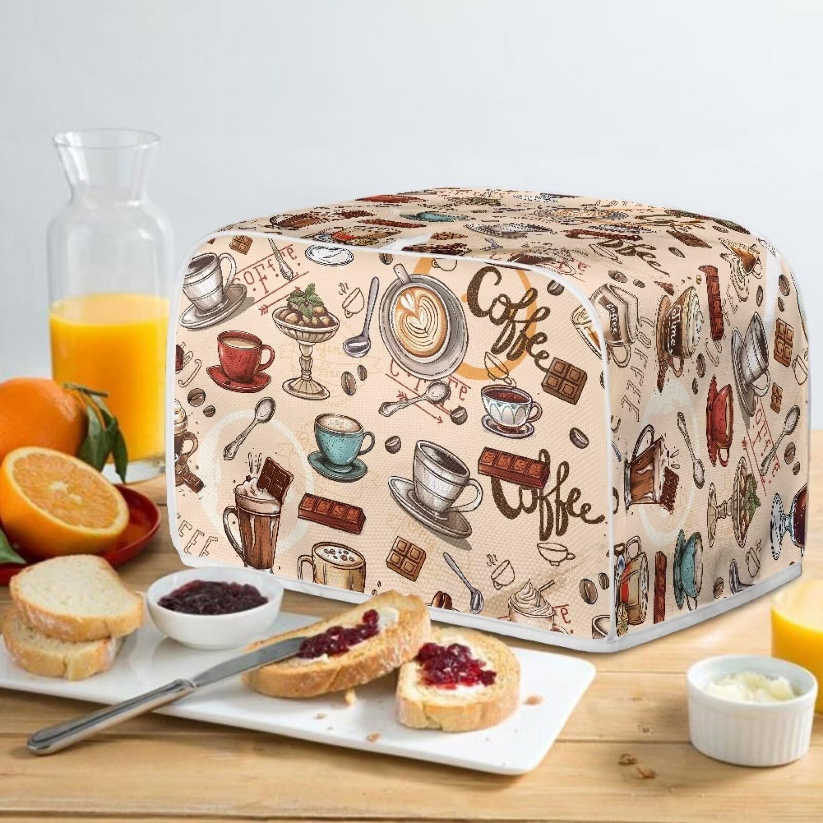 2 Slice Toaster Cover - Dustproof, Stain & Waterproof Kitchen Appliance Protector with Chocolate Coffee Print - Perfect for Small Toaster Ovens & Countertop Protection