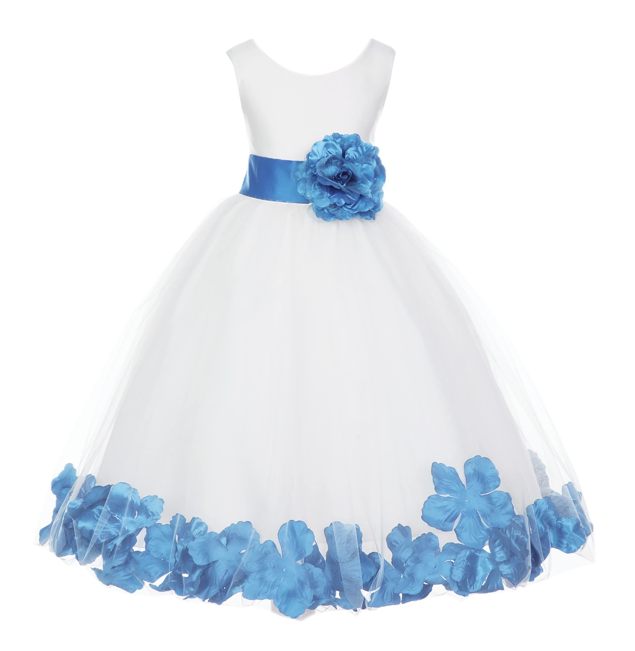 White Tulle Rose Petals Flower Girl Dress - Elegant Christening Gown 302T Size 12 | Perfect for Weddings, Baptisms & Special Occasions