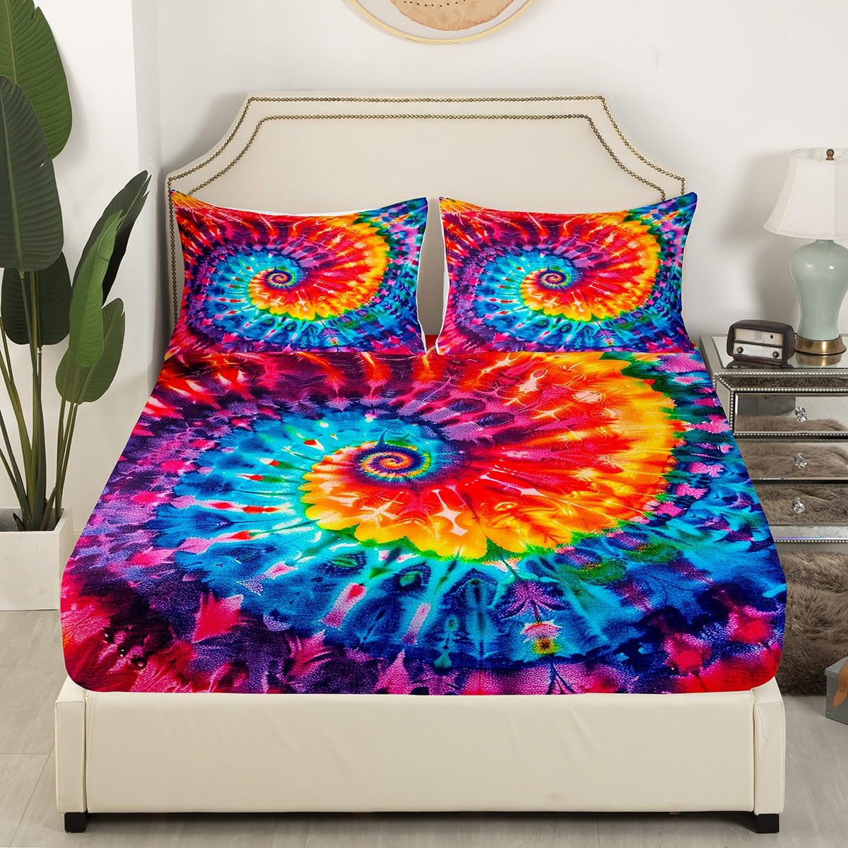 Vibrant Tie-Dyed Twin XL Bed Sheet Set - Psychedelic Spiral Design for Kids & Teens | Soft & Breathable 2-Piece Bedding | Perfect for Dorm Rooms, Sleepovers & Fun Bedroom Decor