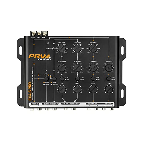 PRV Audio EX4.6 PRO 4-Way/3-Way Electronic Crossover - 9V Car Audio Processor with 4 Input & 6 Output RCA Channels for Premium Sound System | Perfect for Car Audio Upgrades, Custom Installations, and Professional Sound Tuning