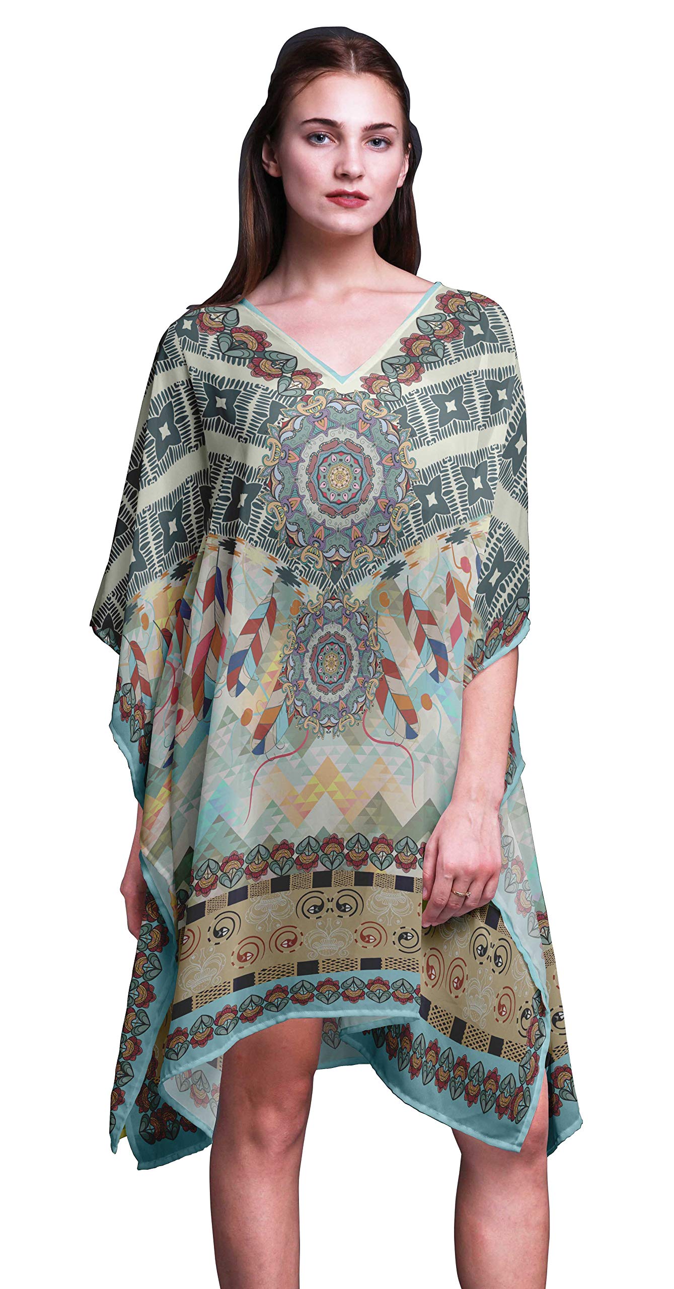 Women's Beach Kaftan Cover Up - Flowy Midi Dress with Short Sleeves | Bikini Cover Up, Swimwear Dress for Pool, Vacation & Summer Outfits