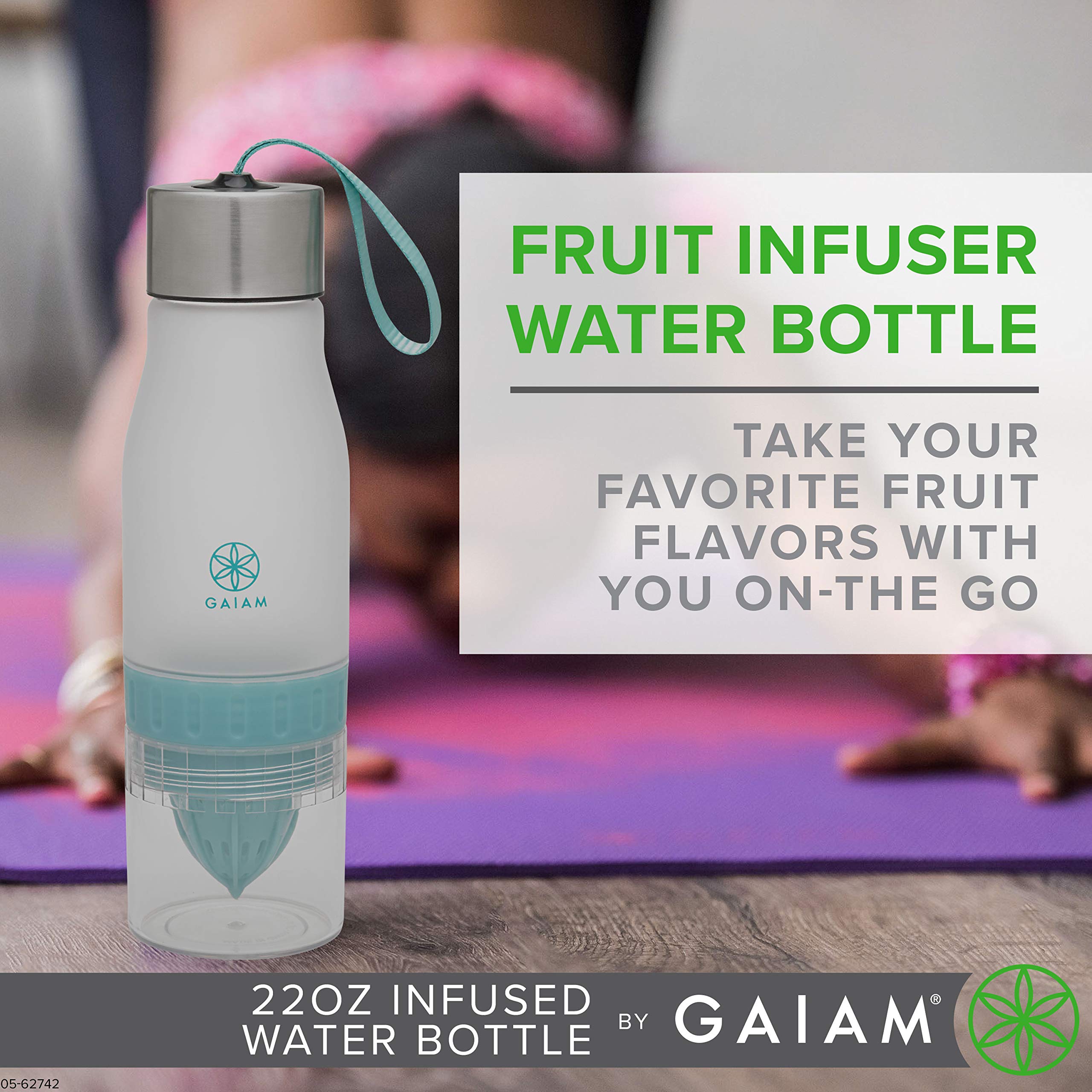 Gaiam BPA Free Fruit Infuser Water Bottle - Non-Toxic Leak Proof Sports Bottle for Gym, Yoga & Outdoor Activities