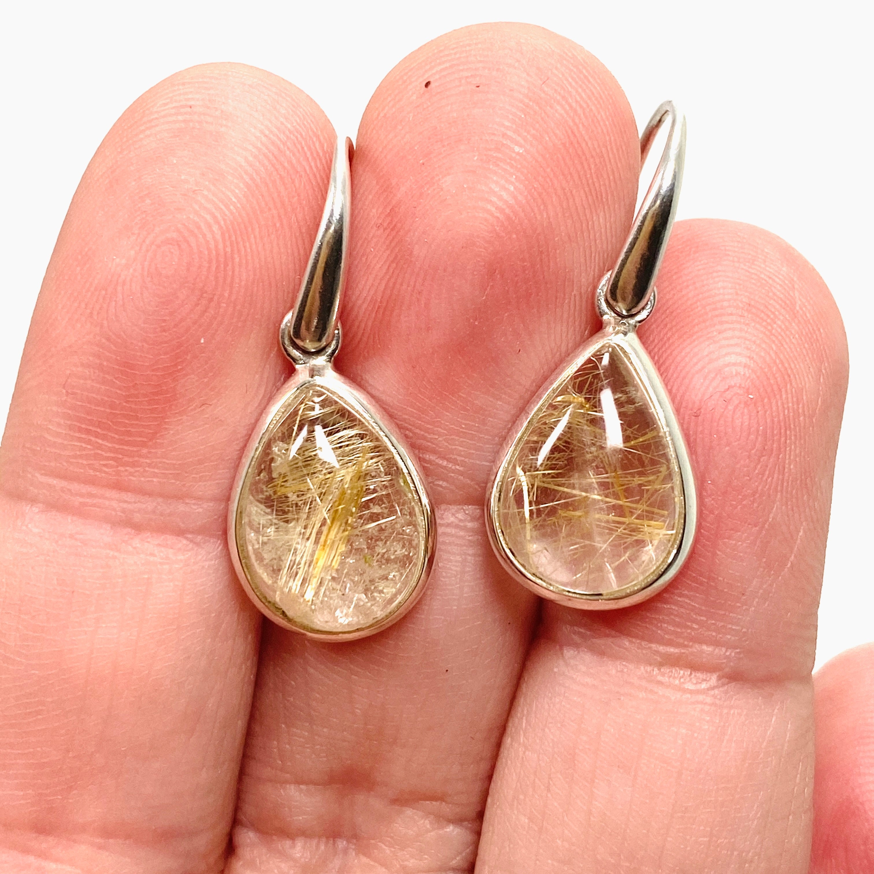 Natural Rutilated Quartz Teardrop Cabochon Earrings - Handmade Sterling Silver Jewelry for Women - Perfect for Wedding, Party & Everyday Wear