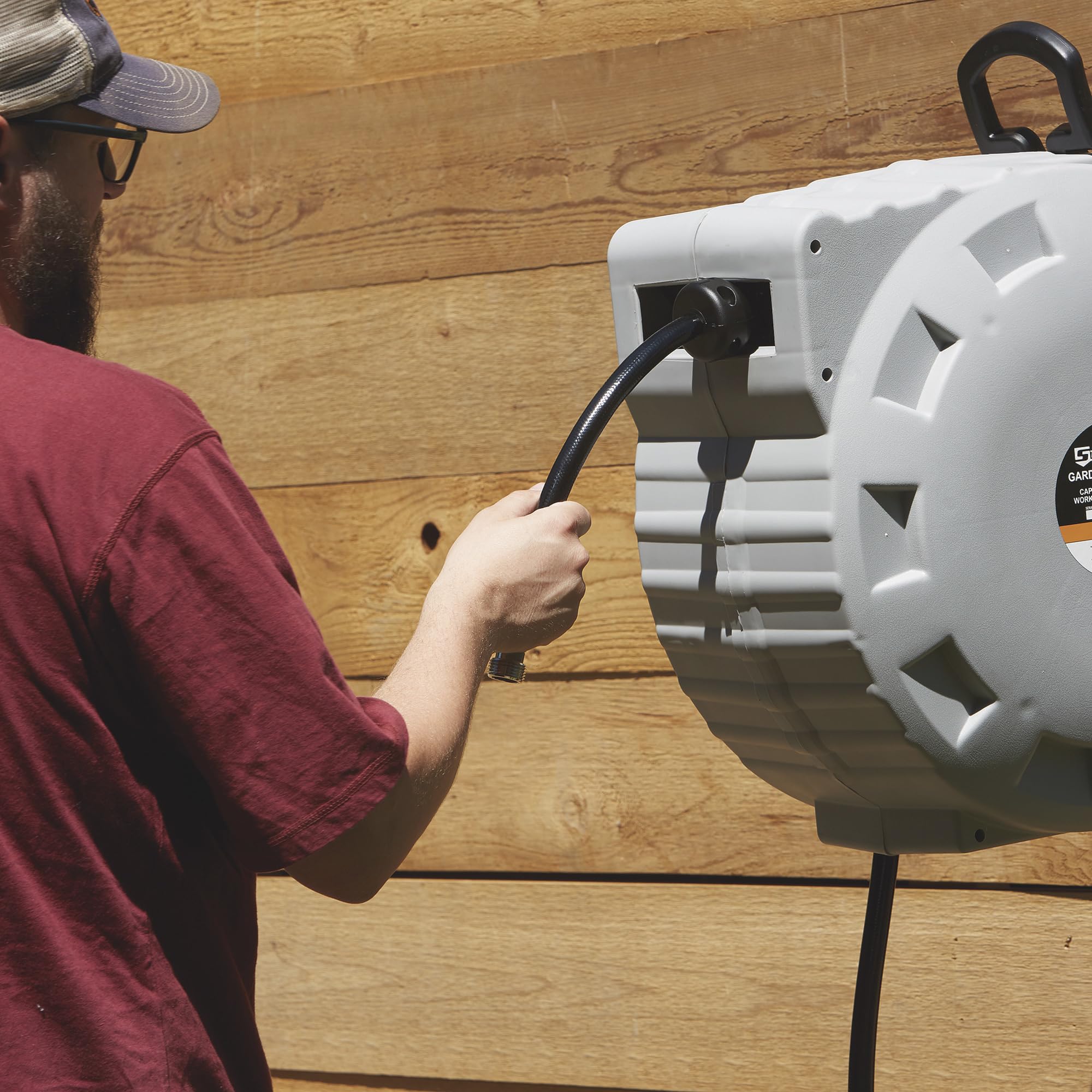Strongway Retractable Garden Hose Reel with 5/8in. Dia. x 80ft. Heavy Duty Hose - Wall Mount for Lawn, Garden & Outdoor Watering