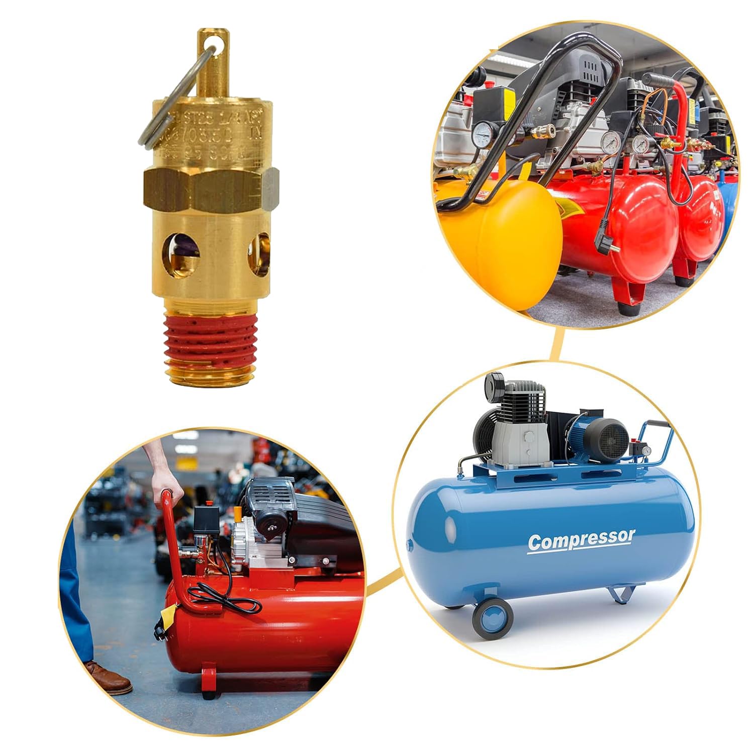 2PCS 1/4 Inch NPT 175 PSI Brass Air Compressor Pressure Relief Safety Valve - Automatic Air Vent Valve with NPT Thread for Air Compressor Systems - Perfect for Air & Water Discharge in Workshops, Garages, and Industrial Applications