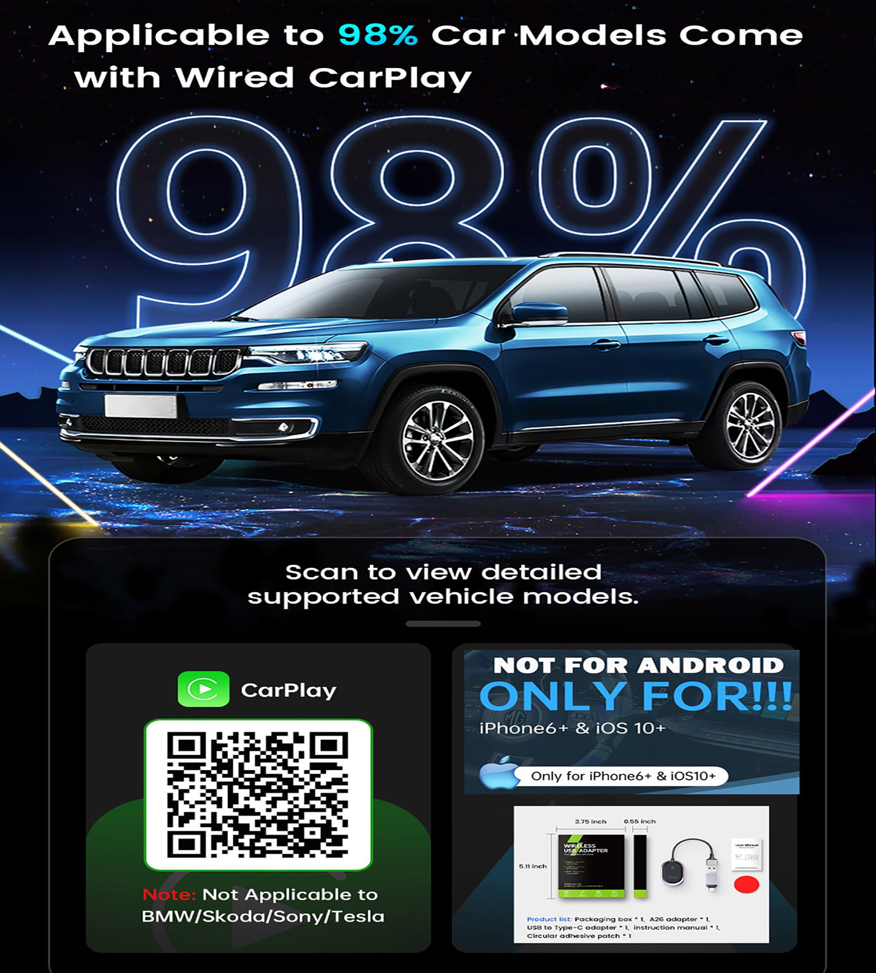 2025 Upgraded Wireless CarPlay Adapter for iPhone - Zero Latency Wired to Wireless Converter, Plug & Play Mini Dongle for Cars with Built-in CarPlay | Seamless Music Streaming & Hands-Free Calling While Driving