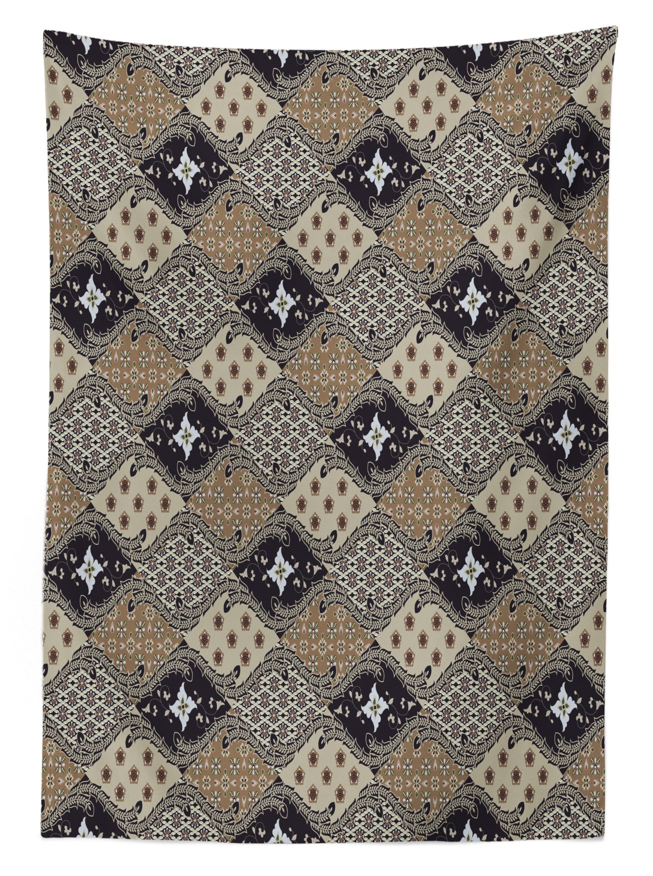 Ambesonne Asian Outdoor Tablecloth - Indonesian Javanese Style Batik Floral Design Washable Picnic Table Cover 58