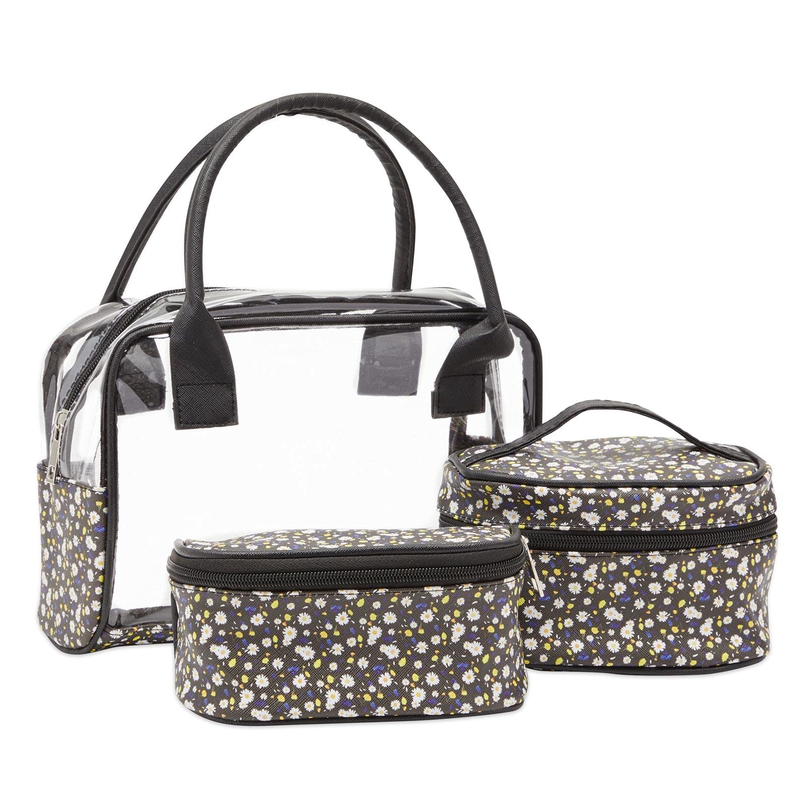 Floral Makeup Bag Set with Travel Organizer - 3 Piece Cosmetic Pouch Set (Small, Medium, Large) for Travel, Gym & Daily Essentials Storage