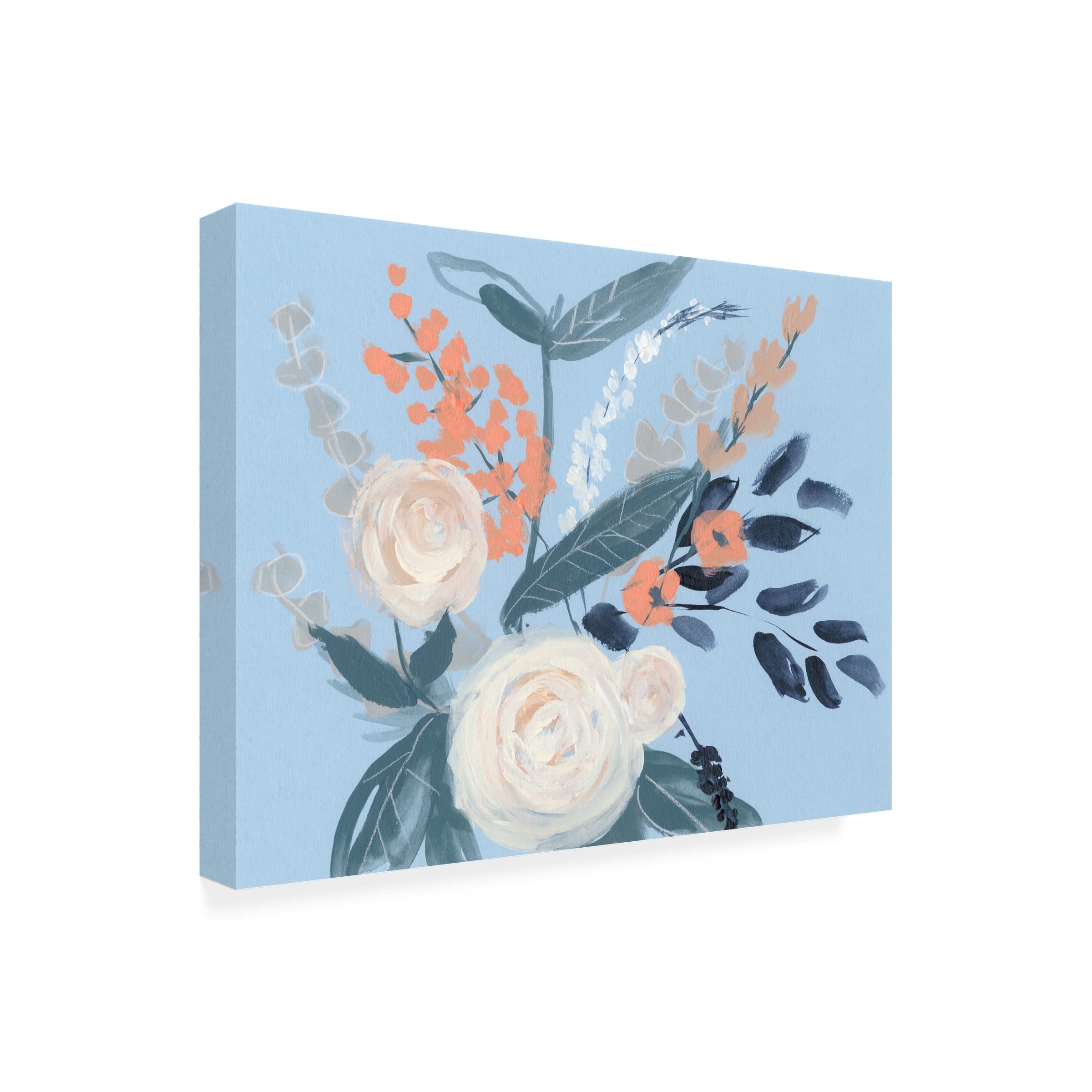 Jennifer Goldberger 'Eucalyptus Bouquet on Blue II' Canvas Wall Art Print - Modern Floral Home Decor for Living Room, Bedroom & Office