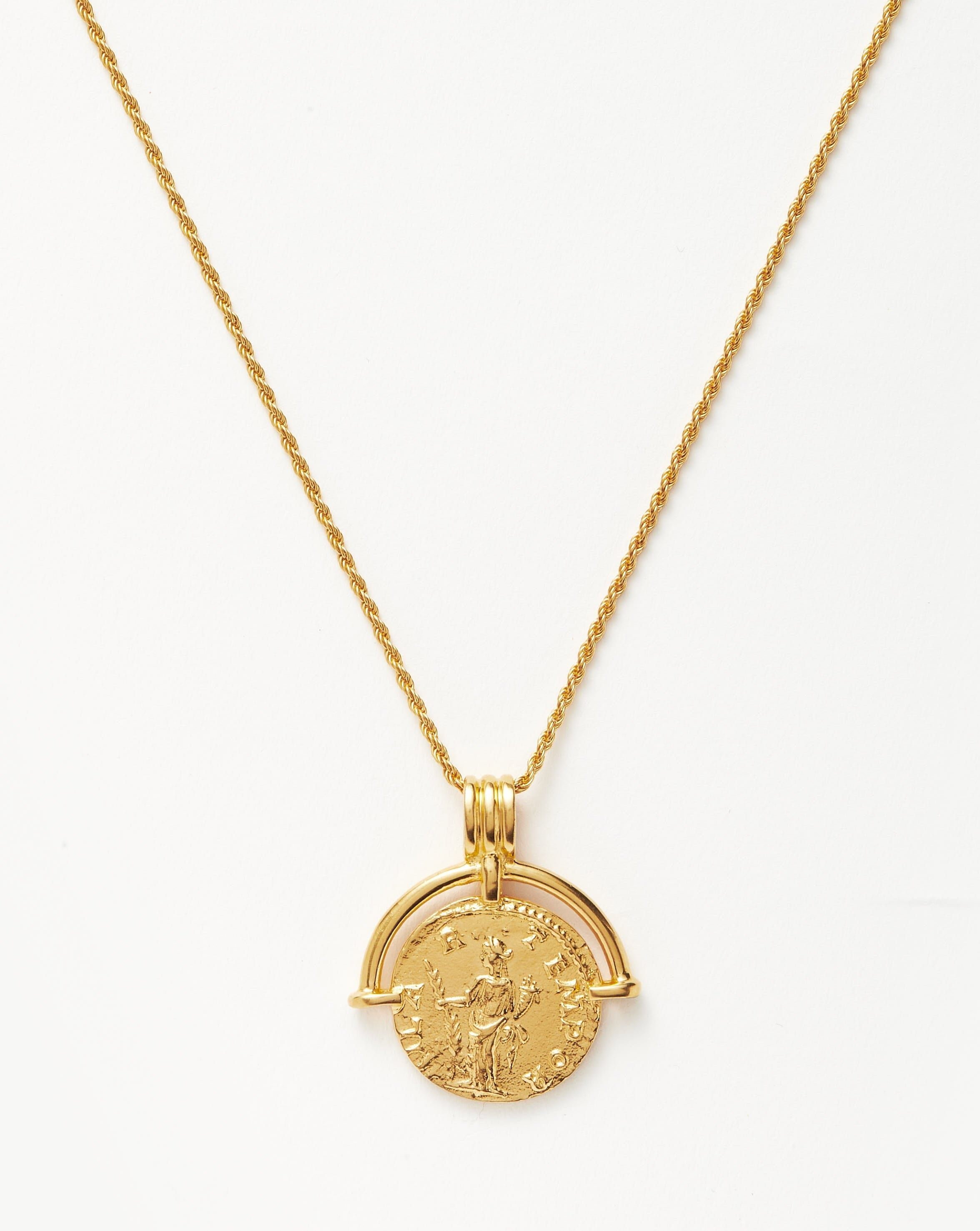 Lucy Williams Long Engravable Roman Arc Coin Necklace - Personalized Jewelry Gift for Women, Vintage Style Pendant Necklace for Anniversary, Birthday & Special Occasions