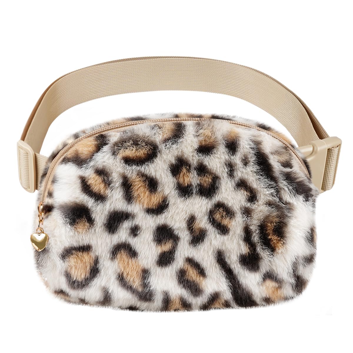 **Fuzzy Plush Waist Pack Fanny Bag for Women & Girls - Cute Leopard Print Crossbody Belt Bag, Trendy Fashion Accessory for Teens, Kids, Sisters - Perfect for Travel, Shopping, Concerts & Daily Use (Cream)**