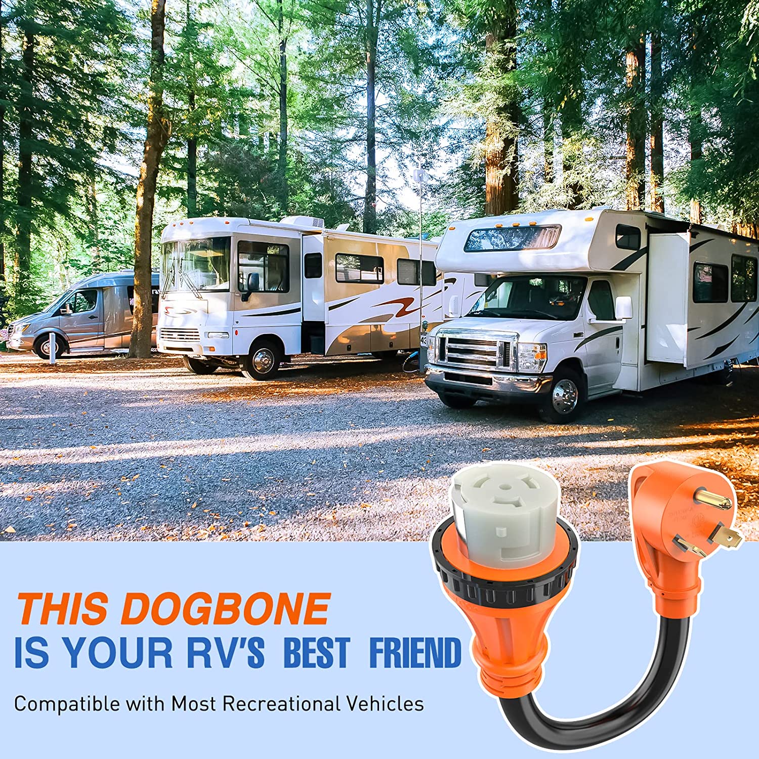 30AMP to 50AMP RV Locking Adapter Cord - Heavy Duty Power Converter for Campers & RVs - Perfect for RV Parks, Campgrounds & Outdoor Adventures