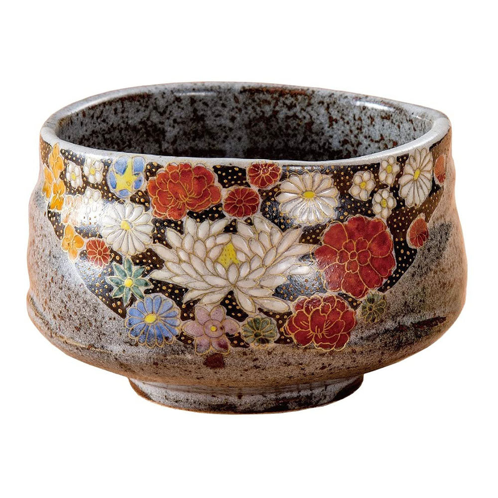 Authentic Japanese Kutani Ware Hanazume Floral Matcha Tea Bowl - Handcrafted Ceramic Cup for Traditional Tea Ceremony & Asian Home Decor