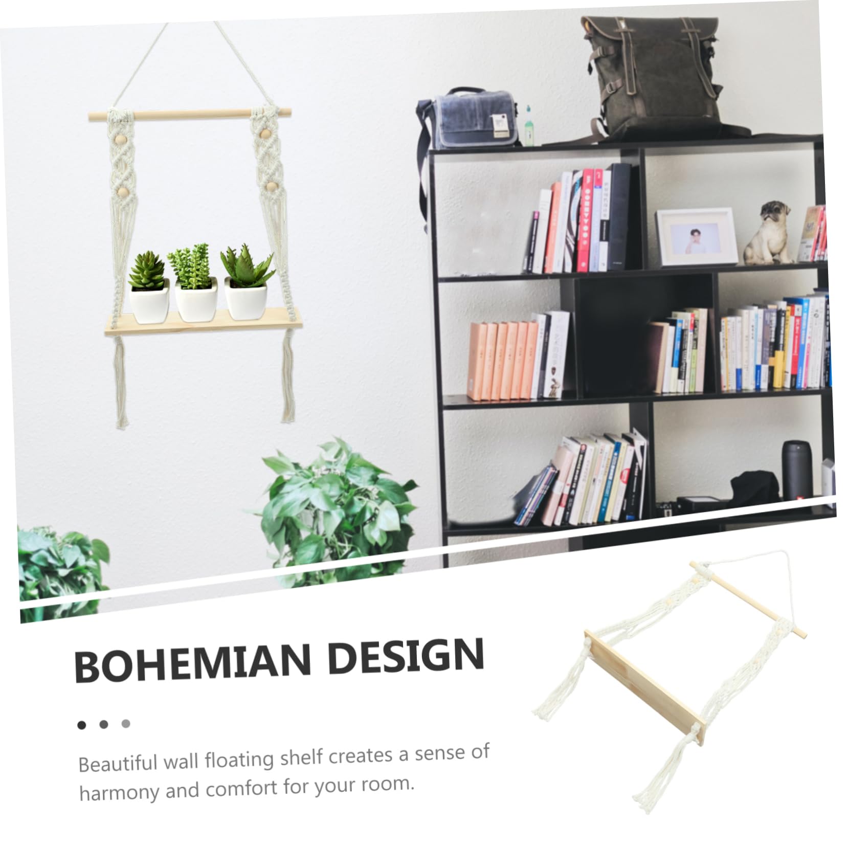 WATIIFUFU Wooden Wall Shelf Set - Rustic Floating Shelves for Home Decor, Hanging Plant Shelf, Wall Mounted Storage - Perfect for Living Room, Bedroom, Bathroom & Office Organization