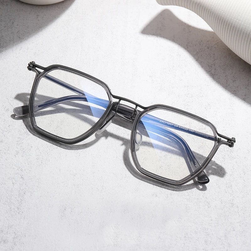 Stylish Unisex Black Acetate & Titanium Polygon Frame Eyeglasses 95867 - Perfect for Work, Reading & Fashion Accessories