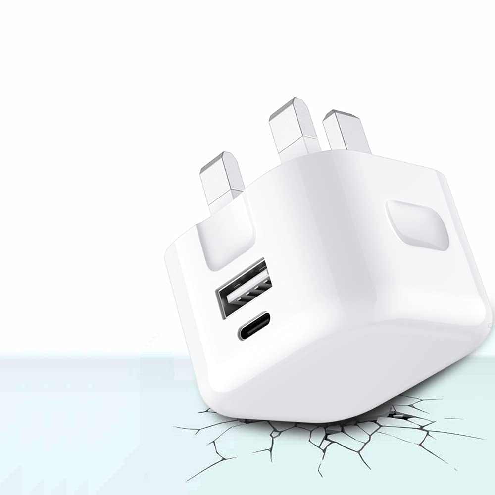 20W Fast Charger UK Plug - Dual USB-C Ports for iPhone SE 2022/SE 2020/SE/XS/XS Max/XR/X/8/8 Plus/7/7 Plus/6/6s/5/5s/5c - White Power Adapter | Perfect for Home, Office & Travel Charging