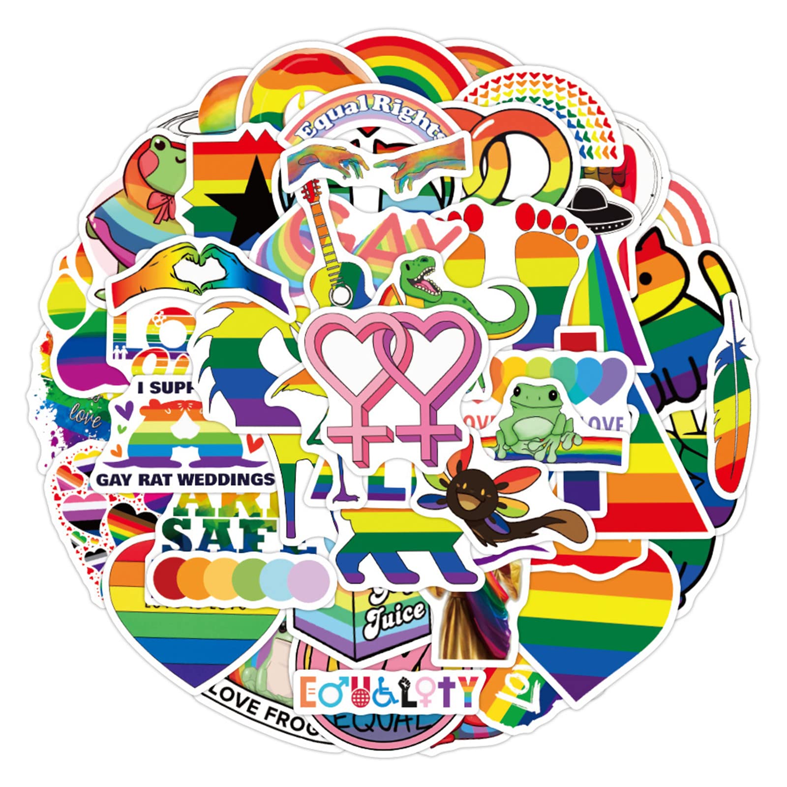 50 PCS Rainbow LGBT Pride Stickers - Gay Pride, Equal Love & Heart Frogs Animal Decals - Waterproof Vinyl Stickers for Water Bottles, Laptops, Skateboards, Bikes & LGBTQ+ Celebration Decorations