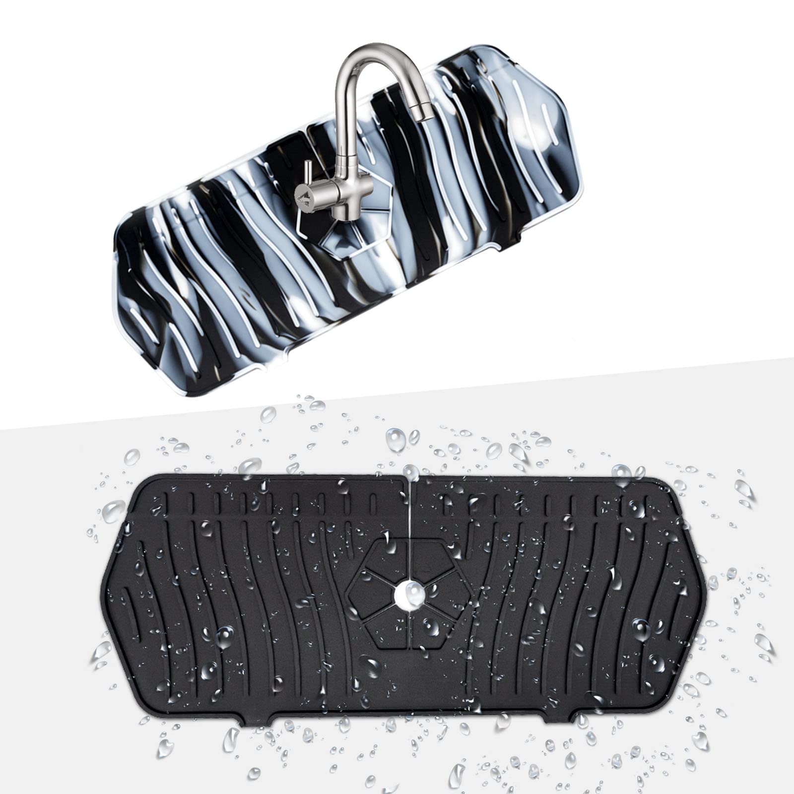 2 Pack Silicone Kitchen Sink Splash Guard - Non-Slip Faucet Mat, Dish Drying Pad & Countertop Protector for Kitchen & Bathroom | Prevents Water Spills, Organizes Utensils, Perfect for Washing Dishes & Bathroom Storage