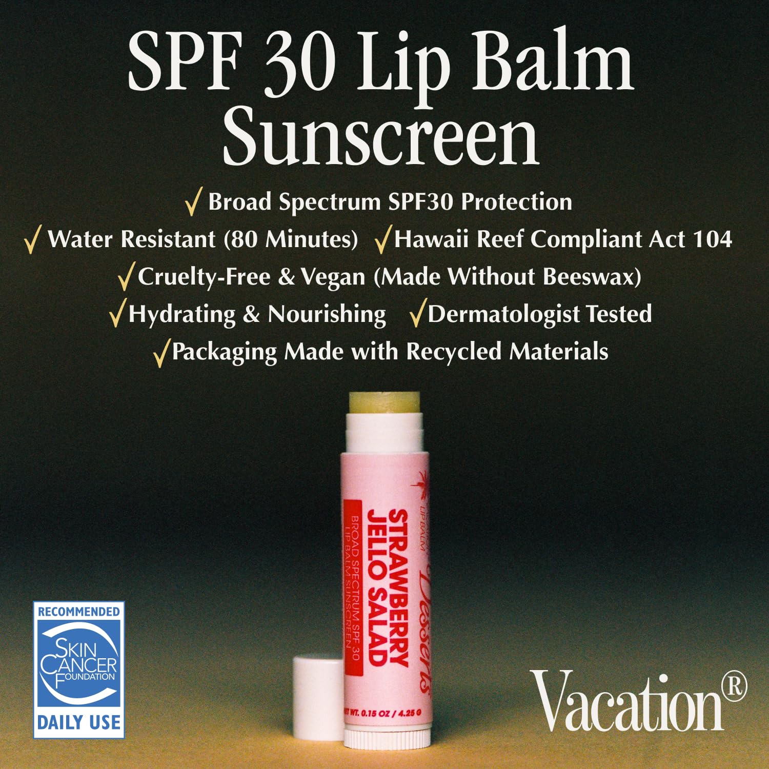 SPF 30 Vegan Lip Balm - Hydrating Sunscreen for Lips, Water-Resistant & Lightweight - Perfect for Beach Vacations