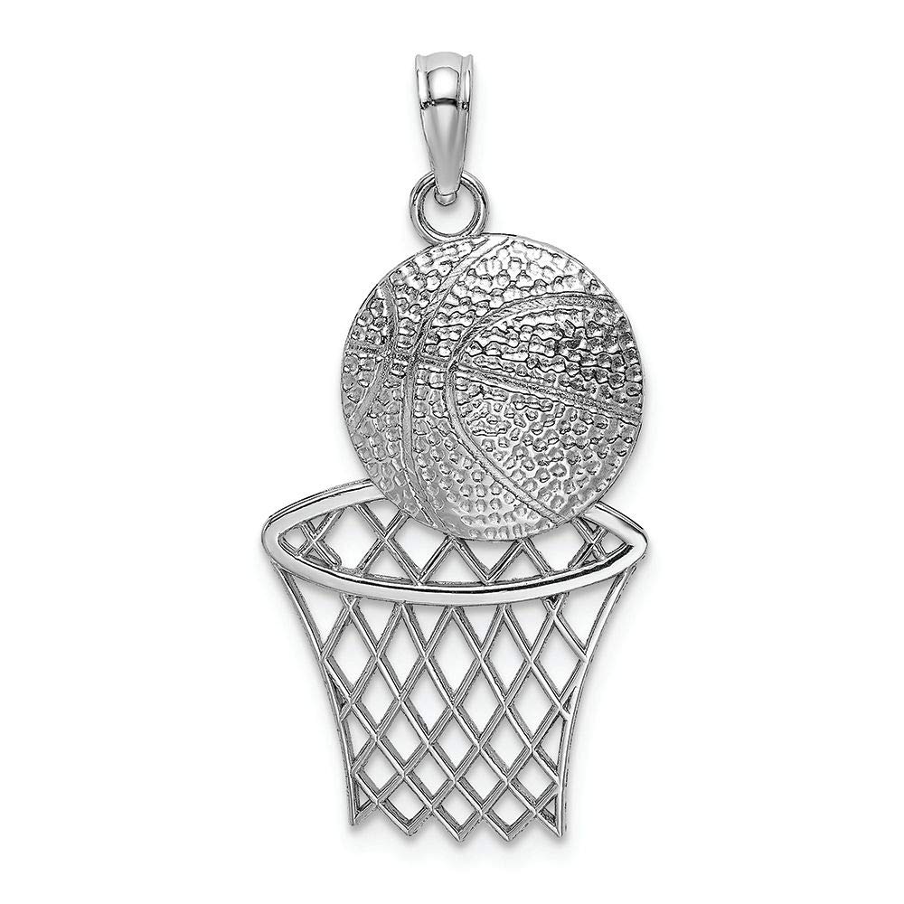 14K White Gold Basketball Net Charm Pendant - Elegant Sports Jewelry for Necklaces & Bracelets - Perfect Gift for Basketball Fans & Players
