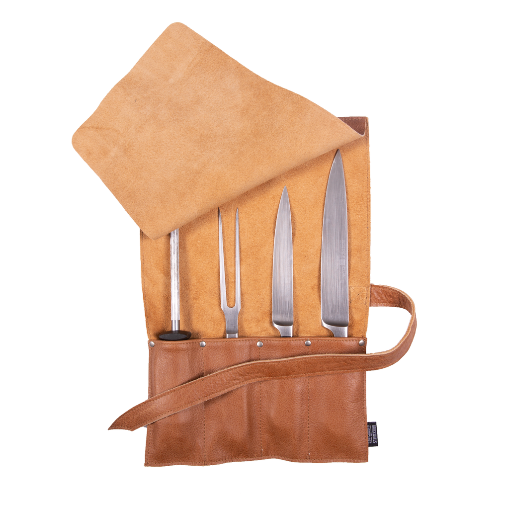 Savage Knife Pouch - Premium 4-Slot Leather Knife Roll for Chefs & Outdoor Enthusiasts | Perfect for Kitchen Storage, Camping & BBQ Tools Organization