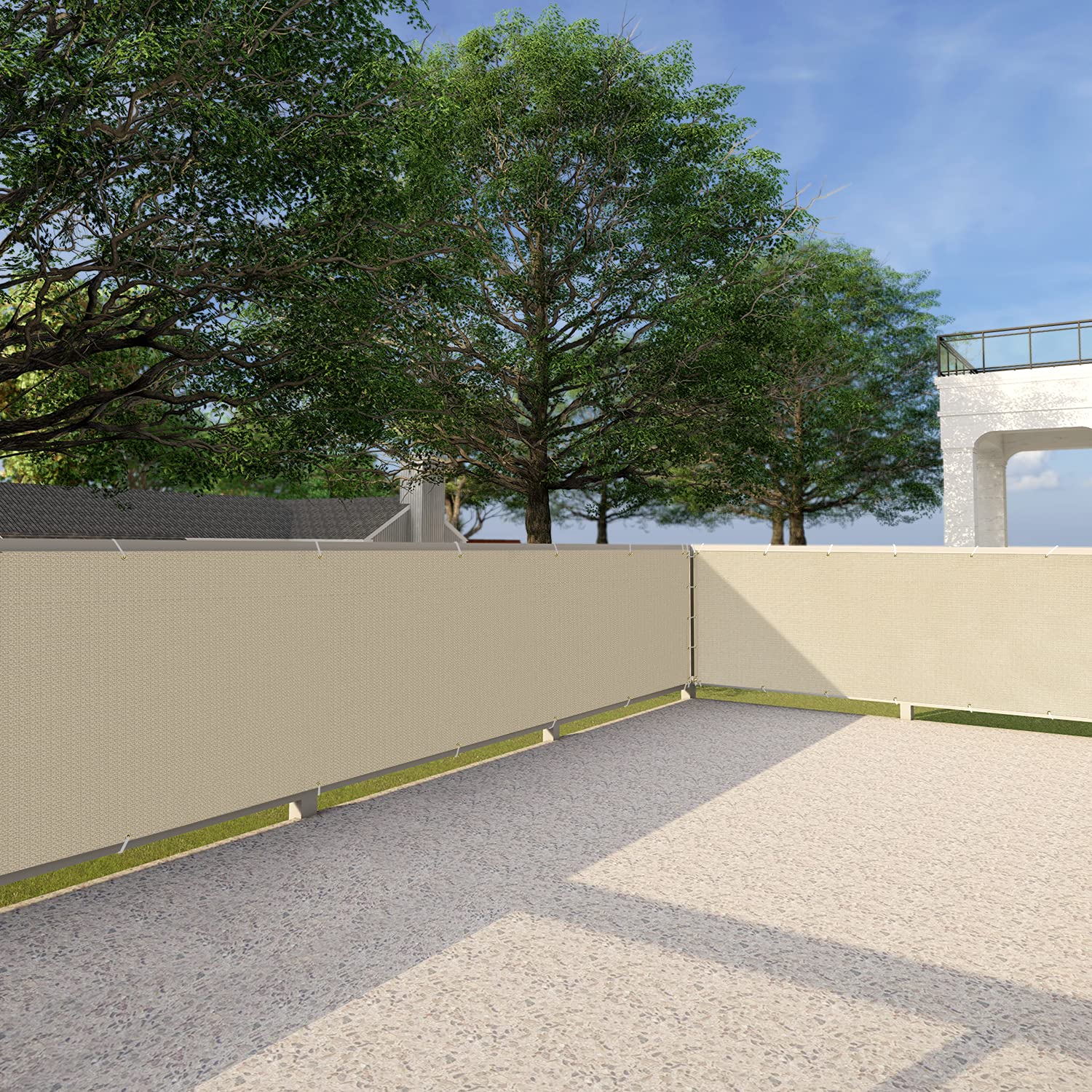 3'x164' Beige Outdoor Privacy Screen for Patio, Deck, Balcony, Yard, Pool & Porch | Chain Link Fence Cover with Zip Ties | Perfect for Backyard Privacy, Wind Protection & Sun Shade