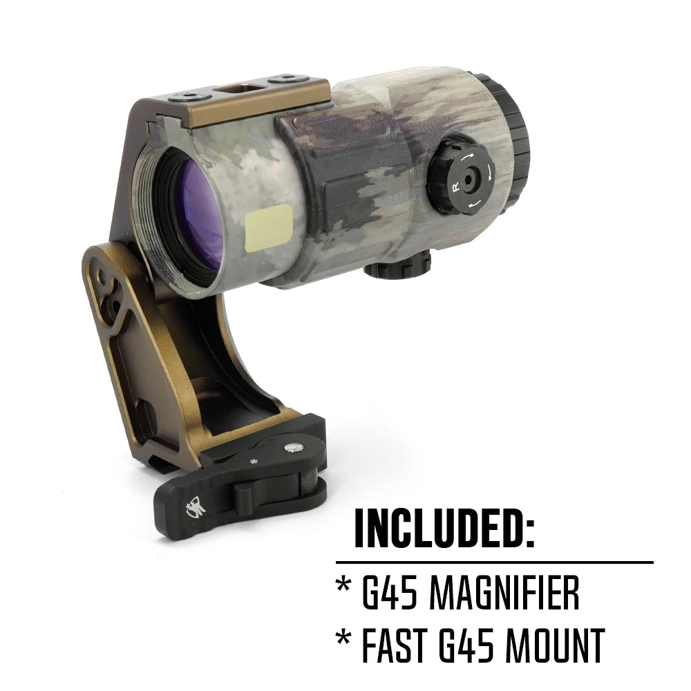 Tactical G45 5X Magnifier Scope with FAST FTC Mount - Compatible with Airsoft Guns - US Flag Markings - Black & FDE Color Options - Perfect for Outdoor Shooting, Hunting, and Tactical Training