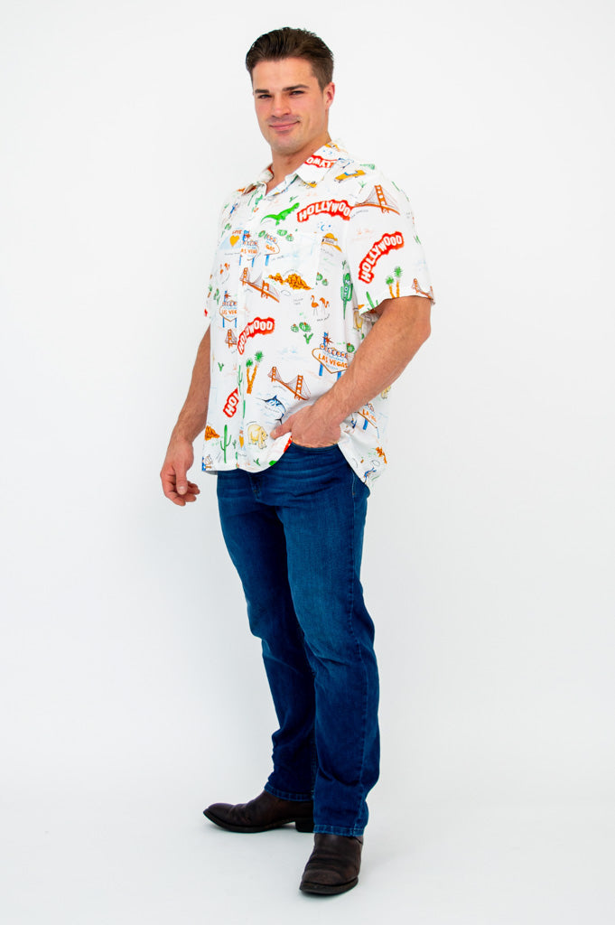 Dino Shirt for Men - Premium Hollywood Style Woven Bamboo Fabric T-Shirt - Perfect for Casual Wear, Street Fashion & Retro Outfits