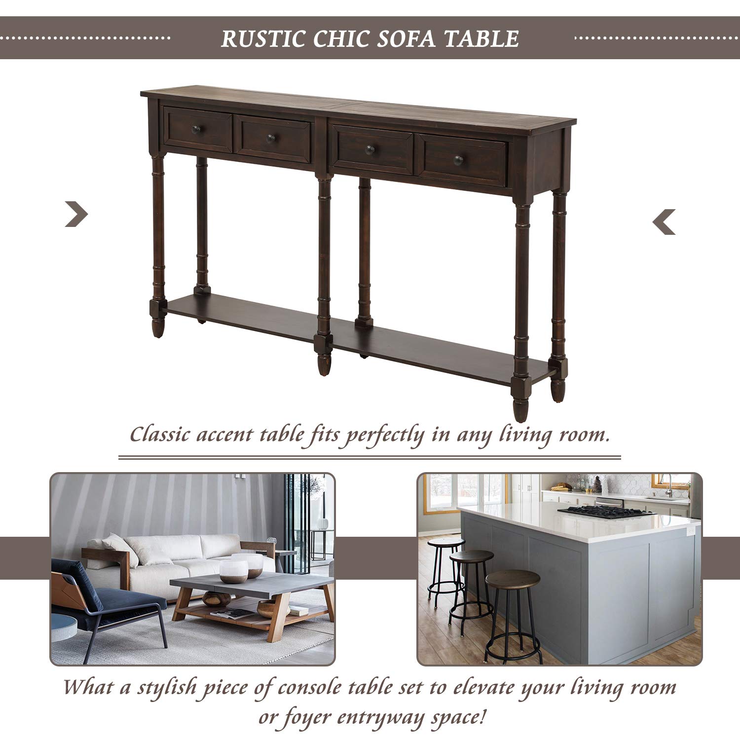 Modern Espresso Console Table with 2 Storage Drawers & Bottom Shelf - Entryway Sofa Table, Hallway Furniture for Living Room - Perfect for Small Spaces & Home Decor